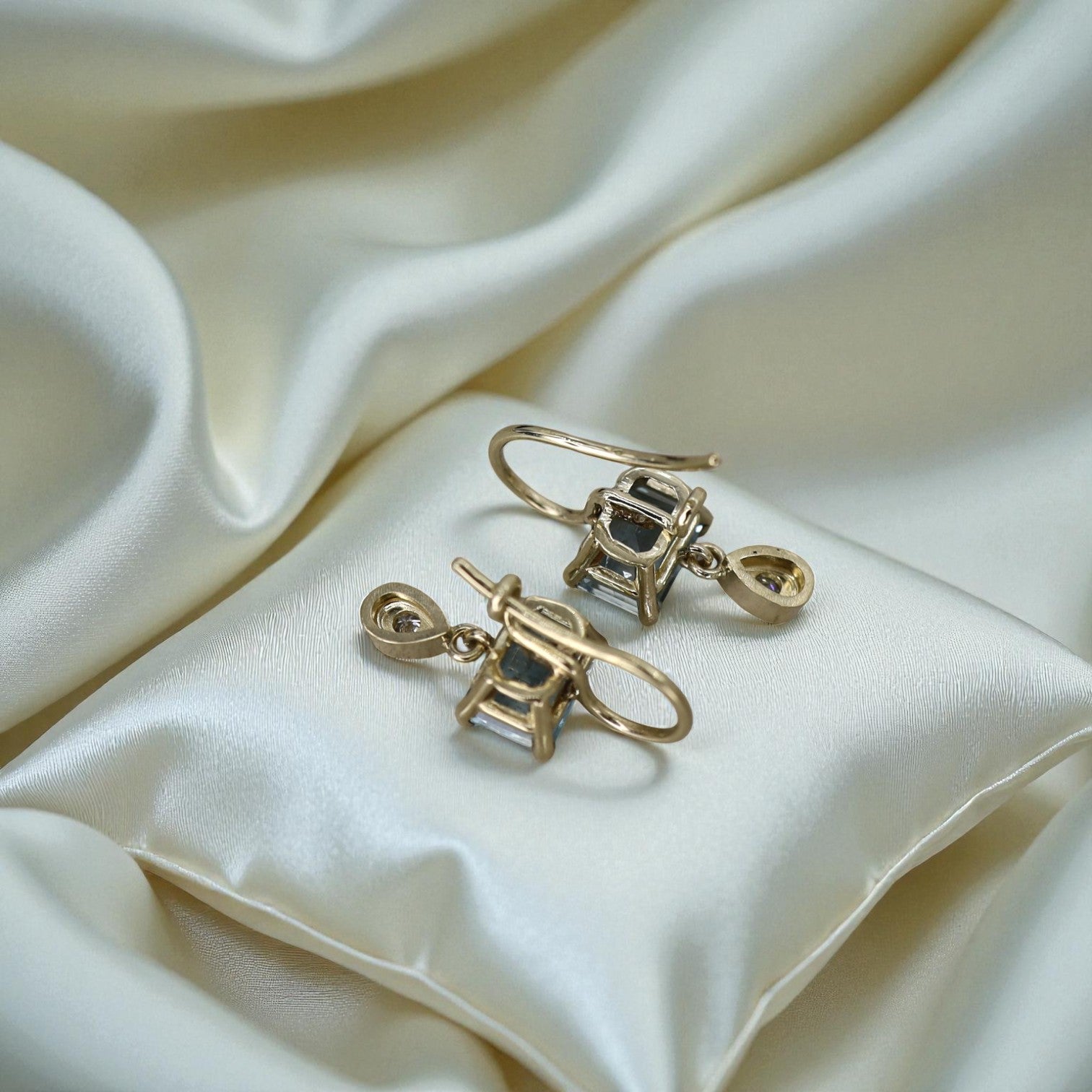 Colorado Mined Aquamarine Earrings in 14k Yellow Gold with Diamonds - Petra Star