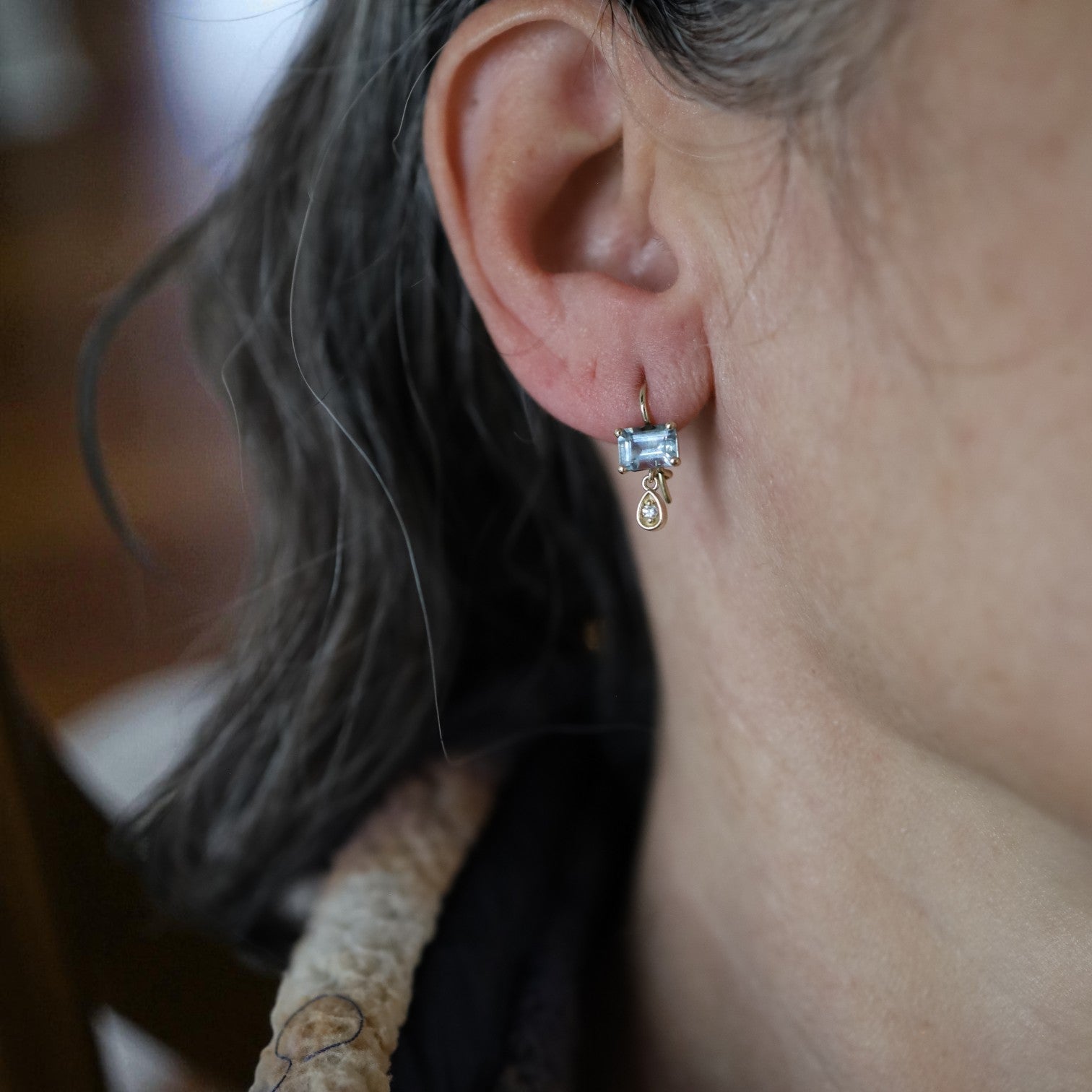 Colorado Mined Aquamarine Earrings in 14k Yellow Gold with Diamonds - Petra Star
