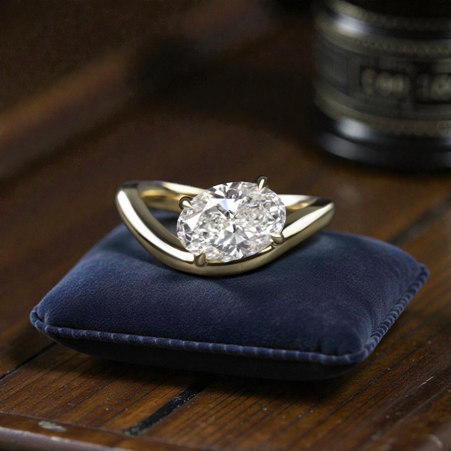 Contoured Oval Solitaire in 14k Yellow Gold 2 Ct Lab Created Diamond - Petra Star