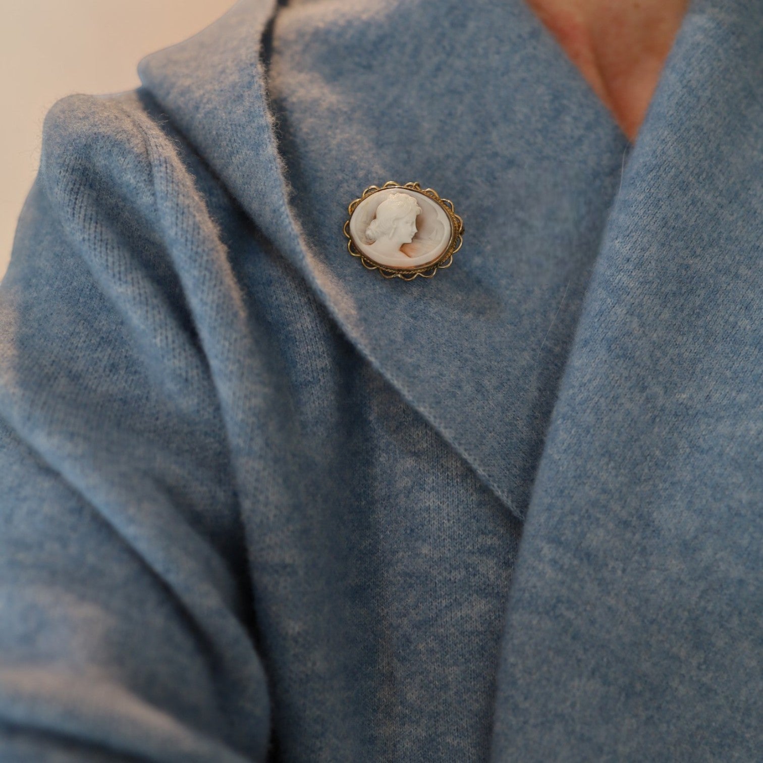 Victorian Gold Filled Shell Cameo Brooch Pendant with Nautical Scene - Petra Star