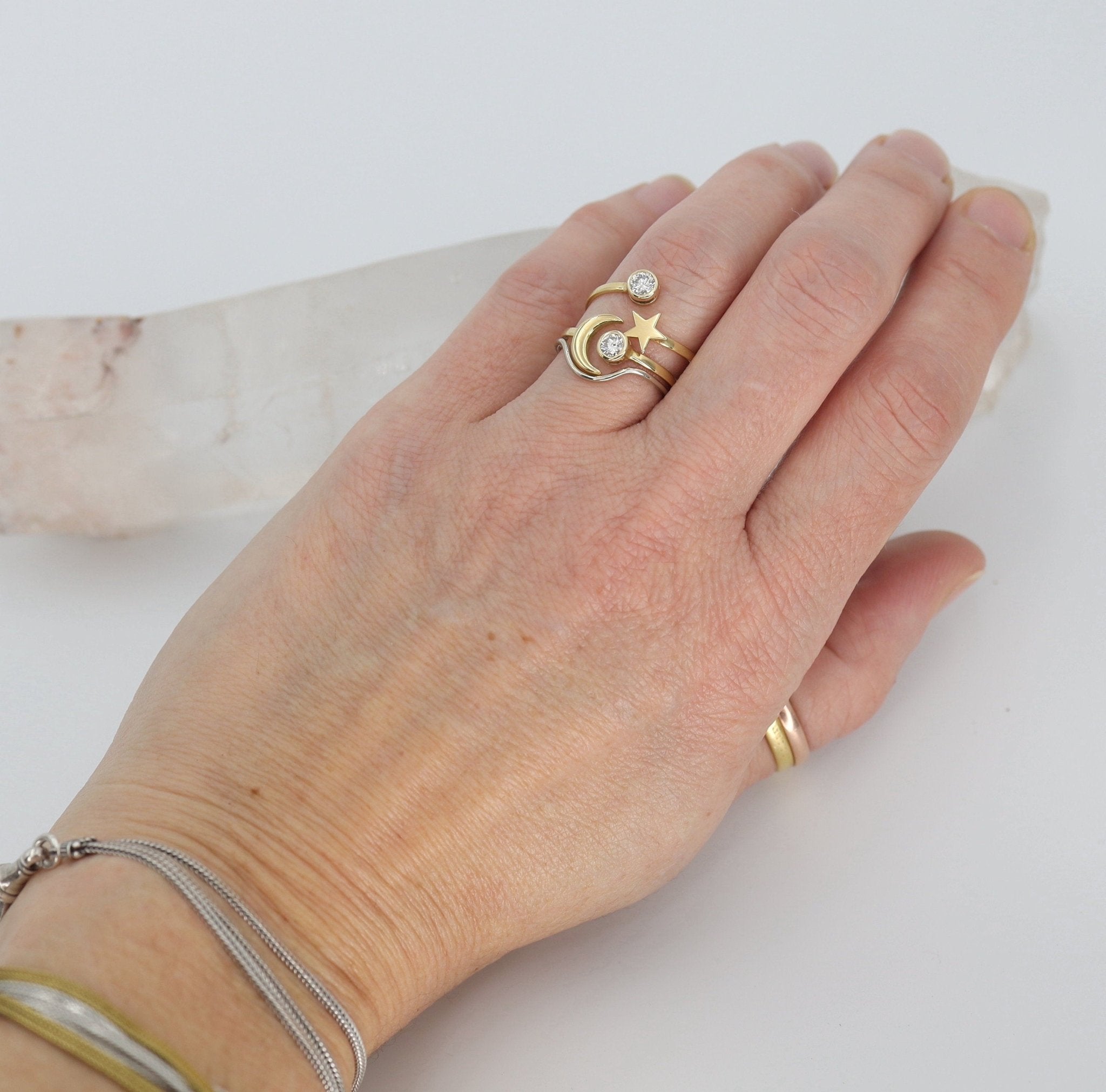 Crescent Moon and Diamond Ring in 18k Yellow Gold 0.18 cts H/I SI1 - JL290D - Petra Star