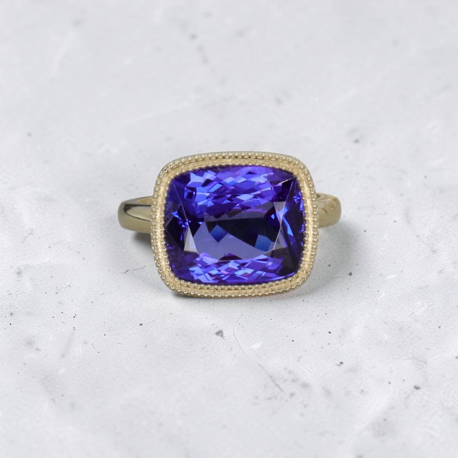 Cushion-Cut Tanzanite Mounting in 14k Yellow Gold - Custom Order - Petra Star