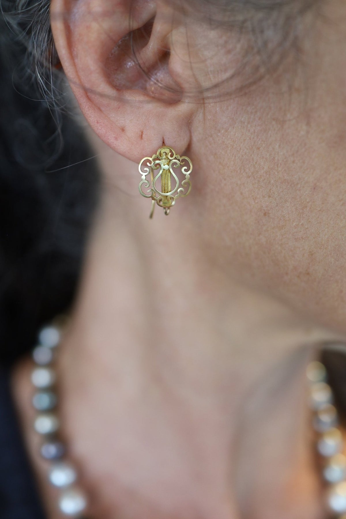Day-and-Night 14k Gold Georgian Lyre Torpedo Earrings - Petra Star
