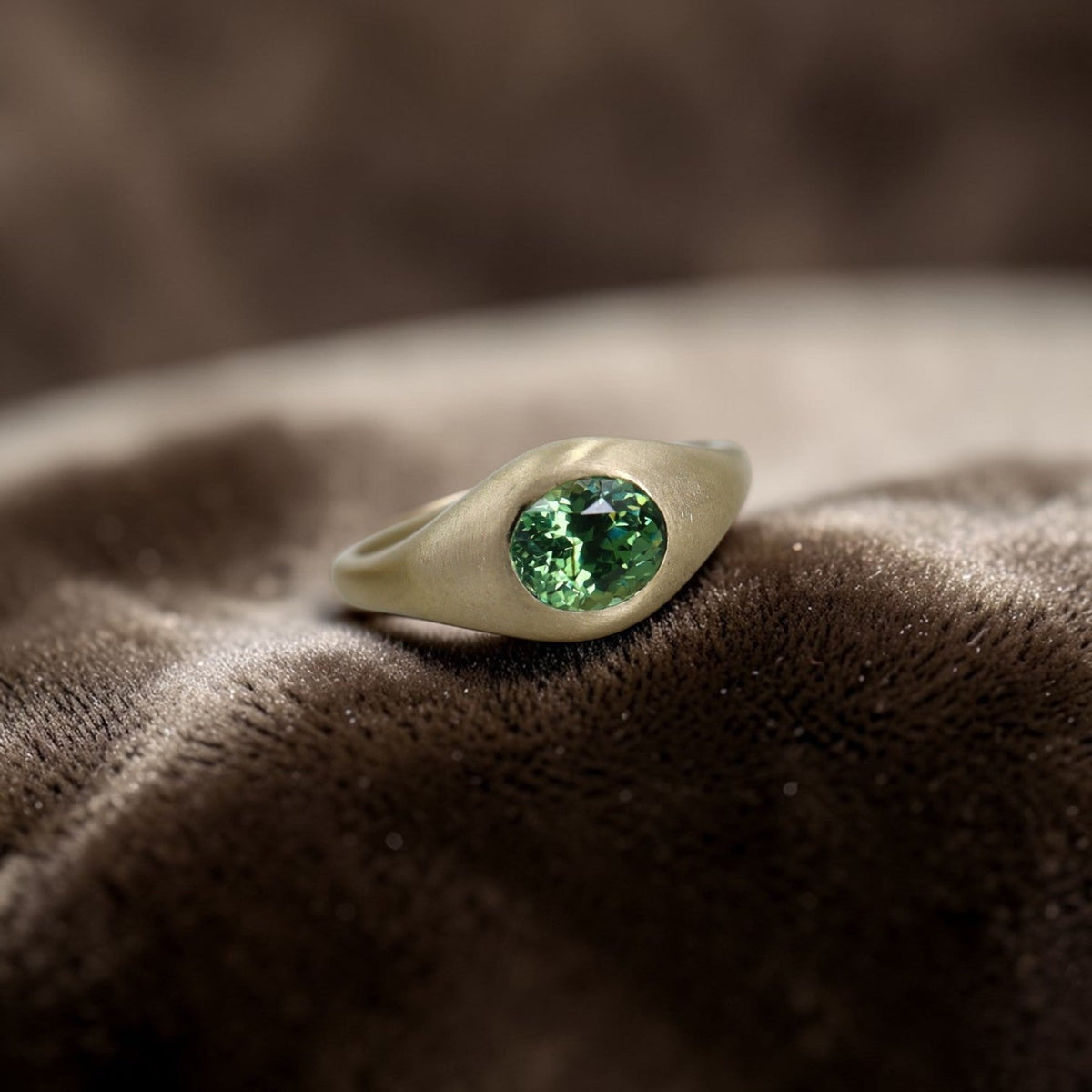 Demantoid Garnet Ring - Antique Stone in Satin 14k Yellow Gold - Petra Star