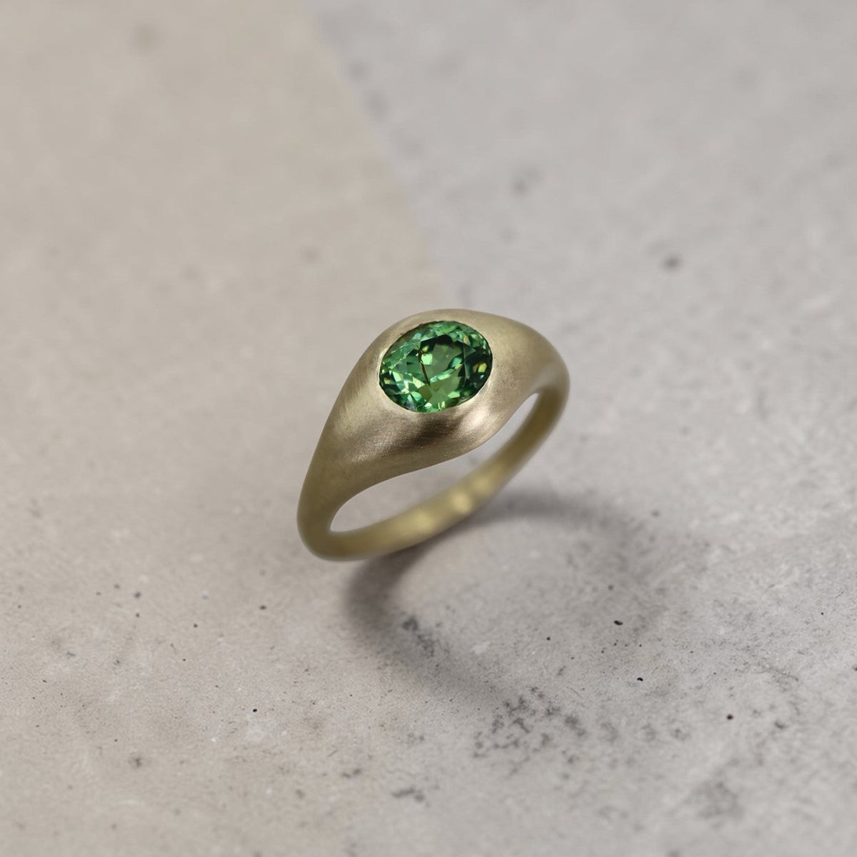 Demantoid Garnet Ring - Antique Stone in Satin 14k Yellow Gold - Petra Star