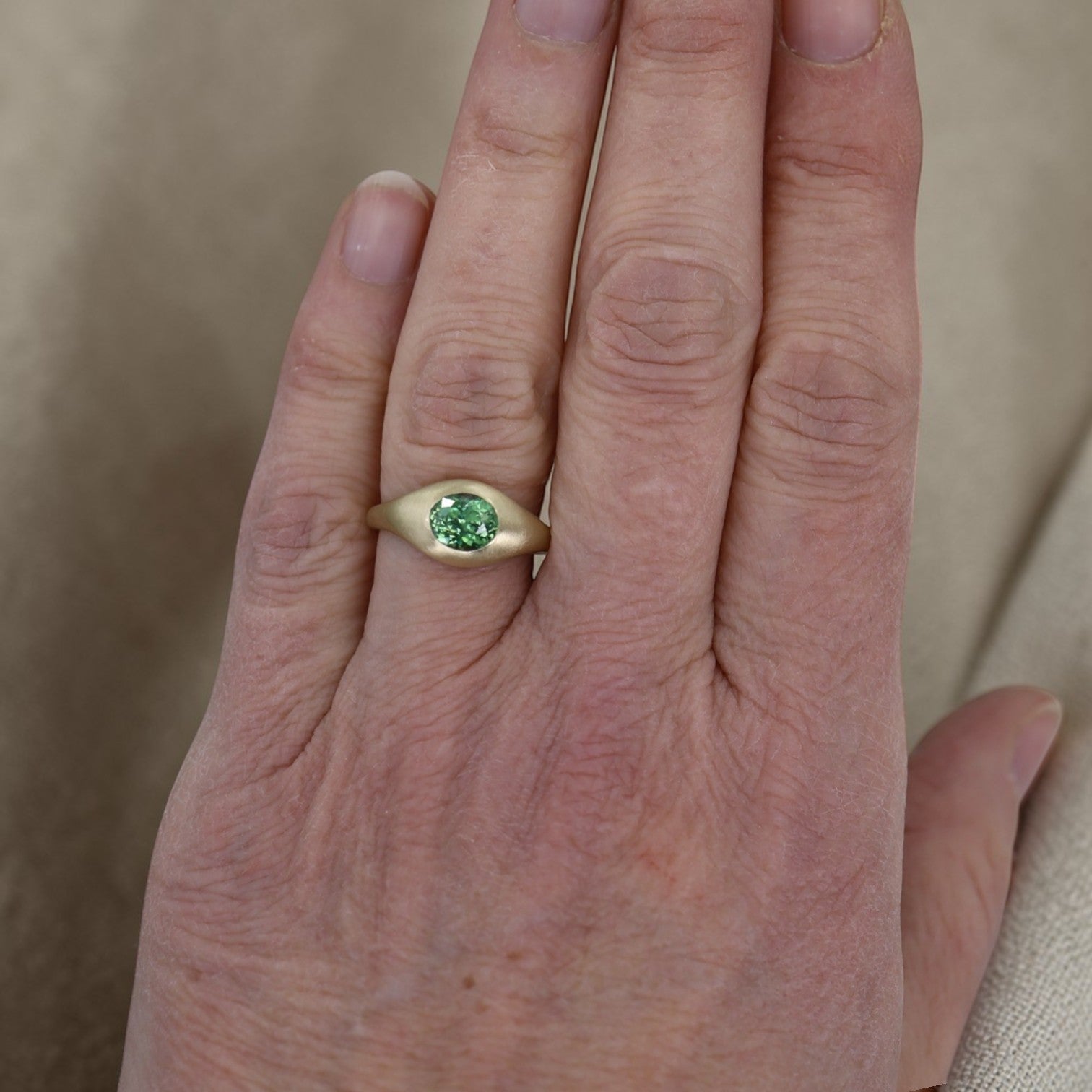 Demantoid Garnet Ring - Antique Stone in Satin 14k Yellow Gold - Petra Star