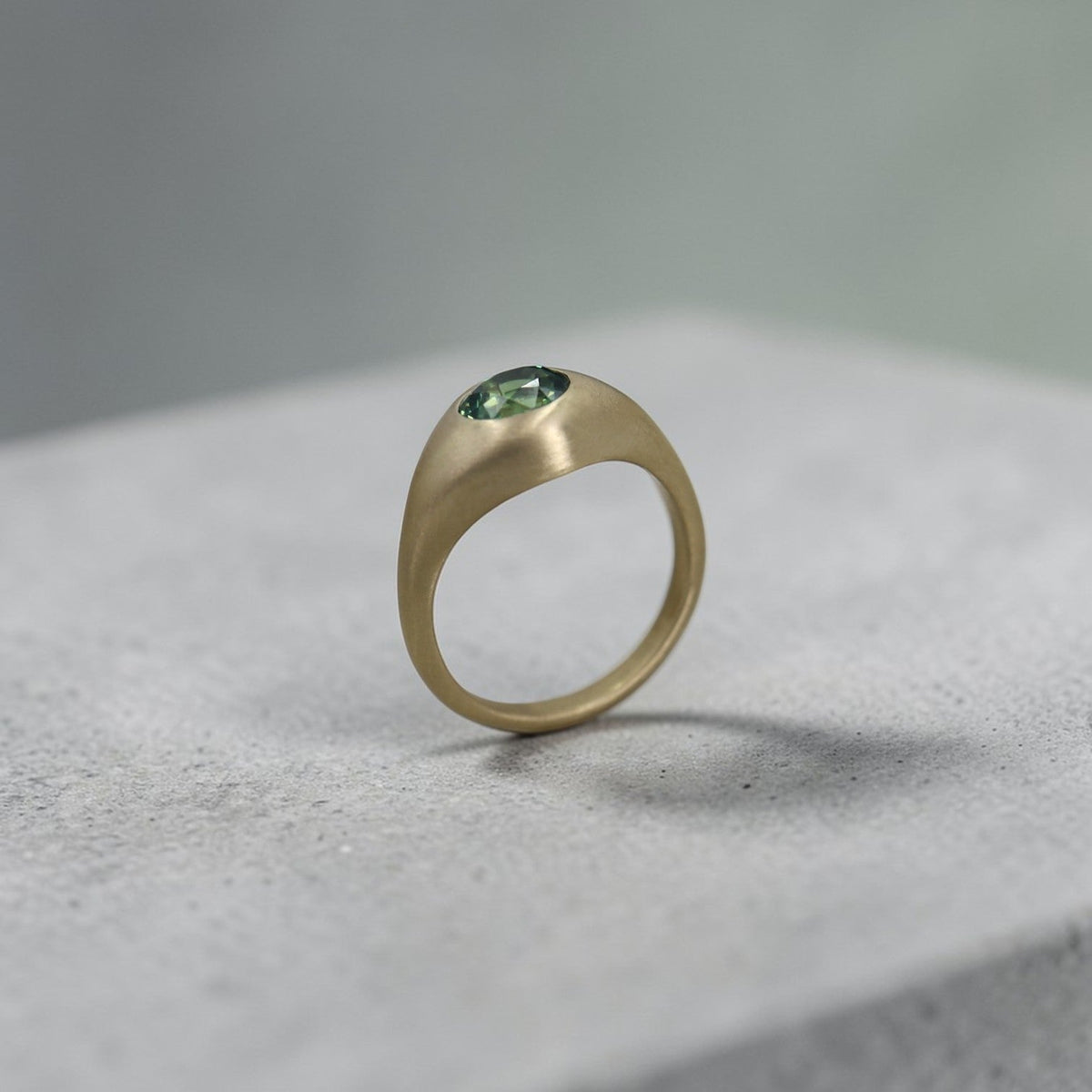 Demantoid Garnet Ring - Antique Stone in Satin 14k Yellow Gold - Petra Star