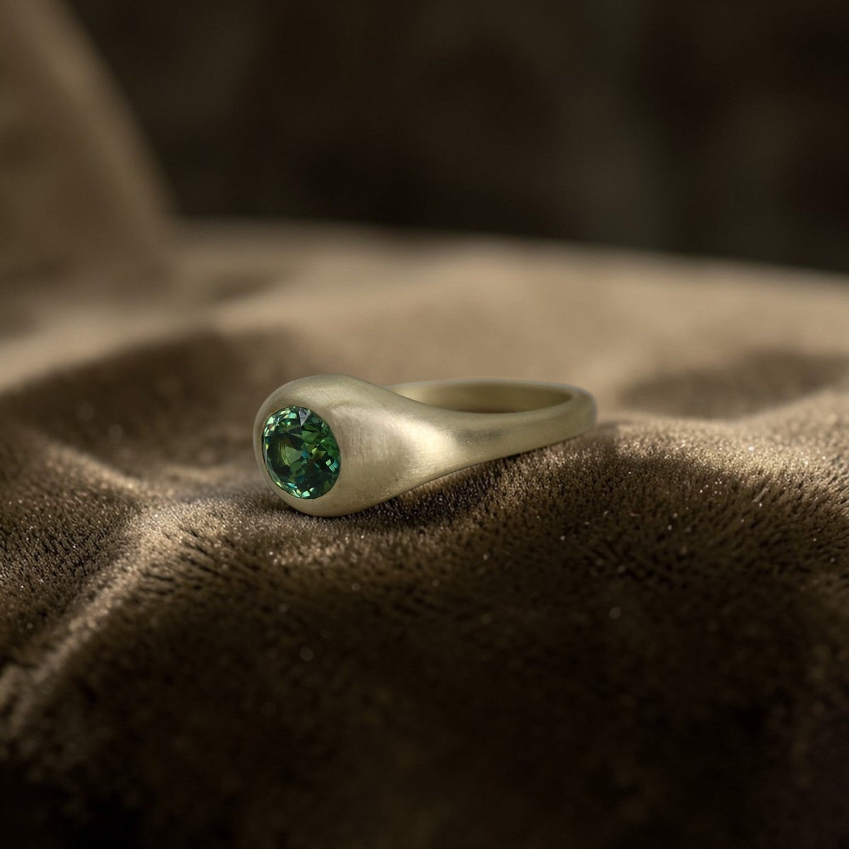 Demantoid Garnet Ring - Antique Stone in Satin 14k Yellow Gold - Petra Star