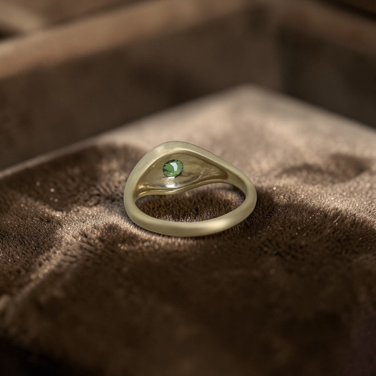 Demantoid Garnet Ring - Antique Stone in Satin 14k Yellow Gold - Petra Star