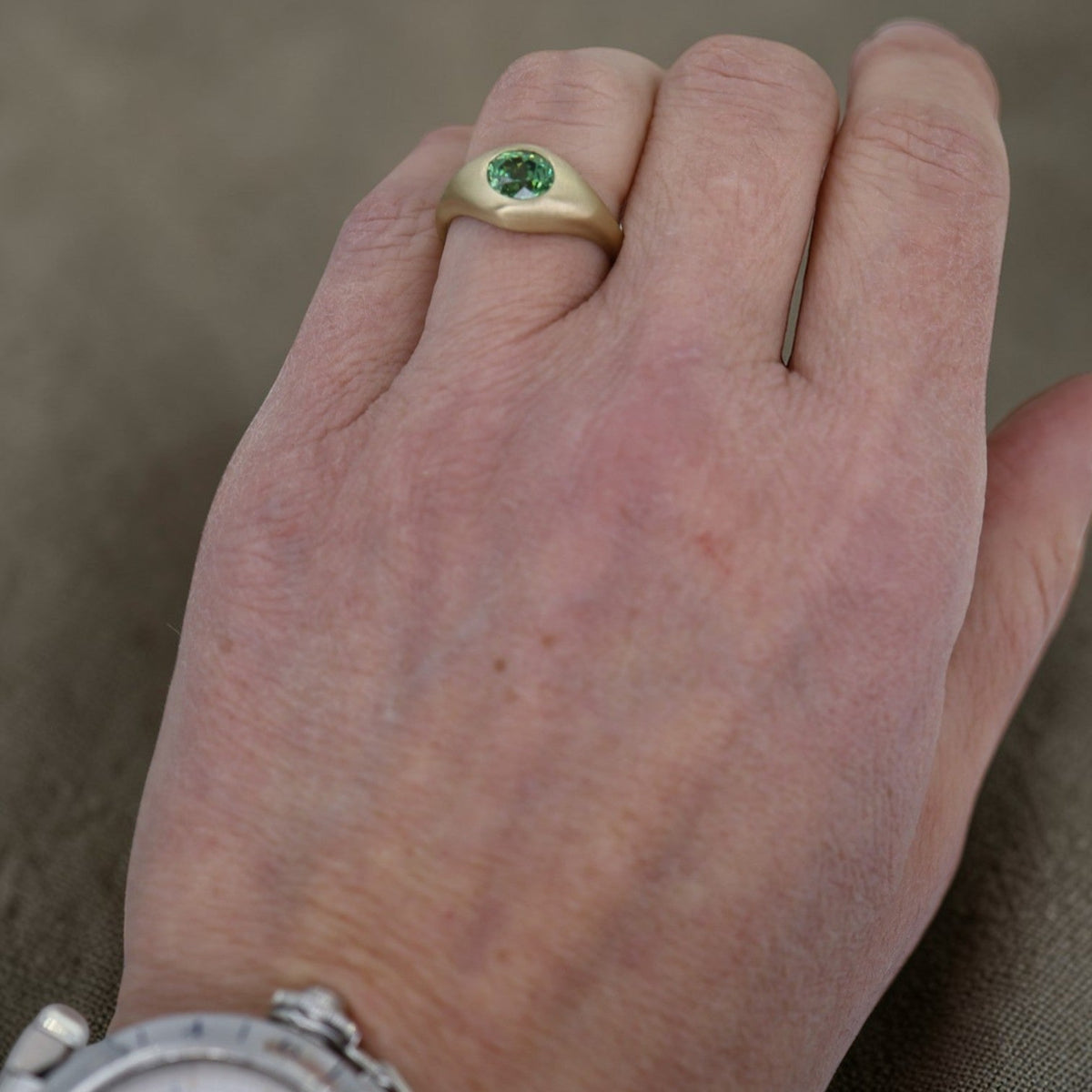 Demantoid Garnet Ring - Antique Stone in Satin 14k Yellow Gold - Petra Star