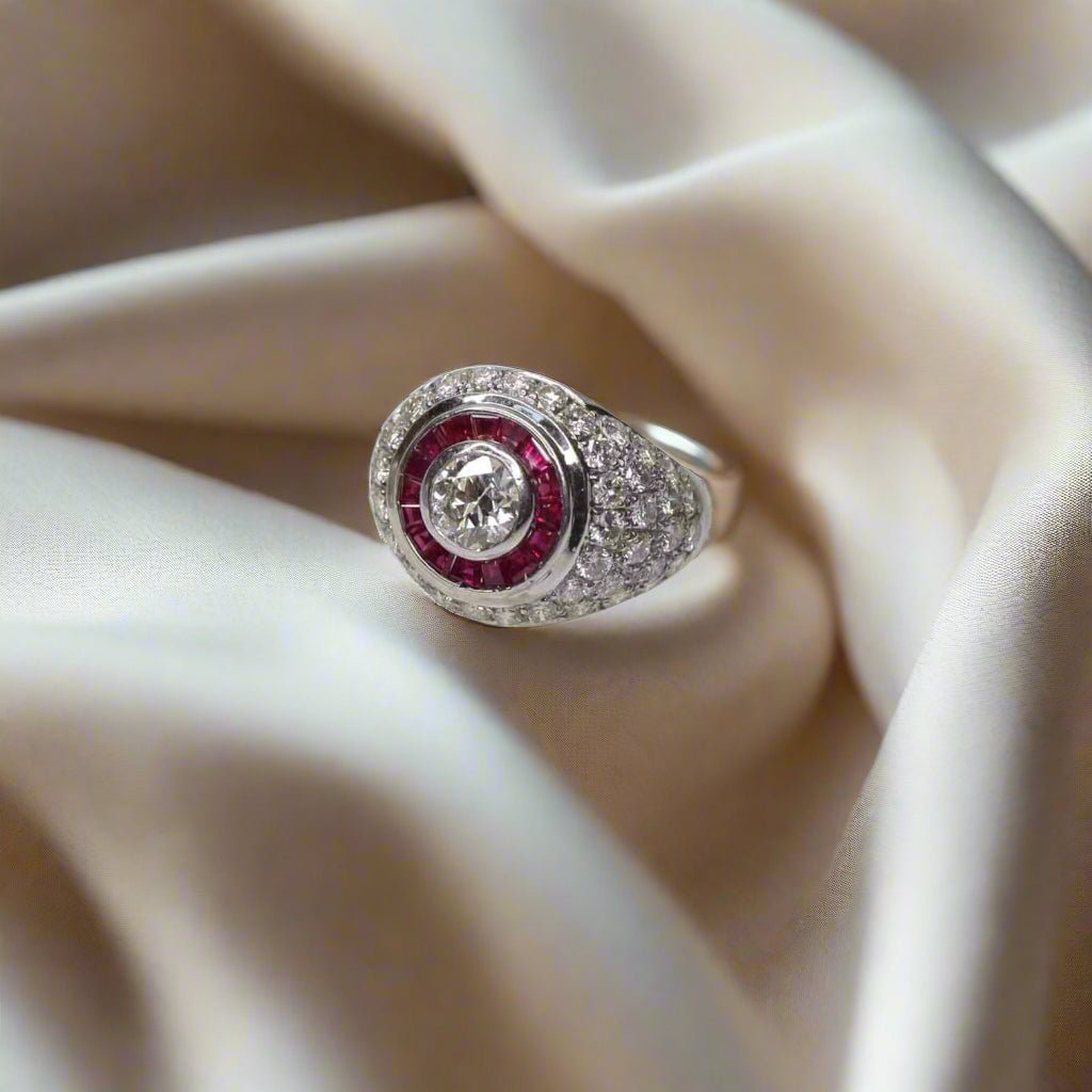 Diamond and Ruby Cocktail Ring in Platinum - Petra Star