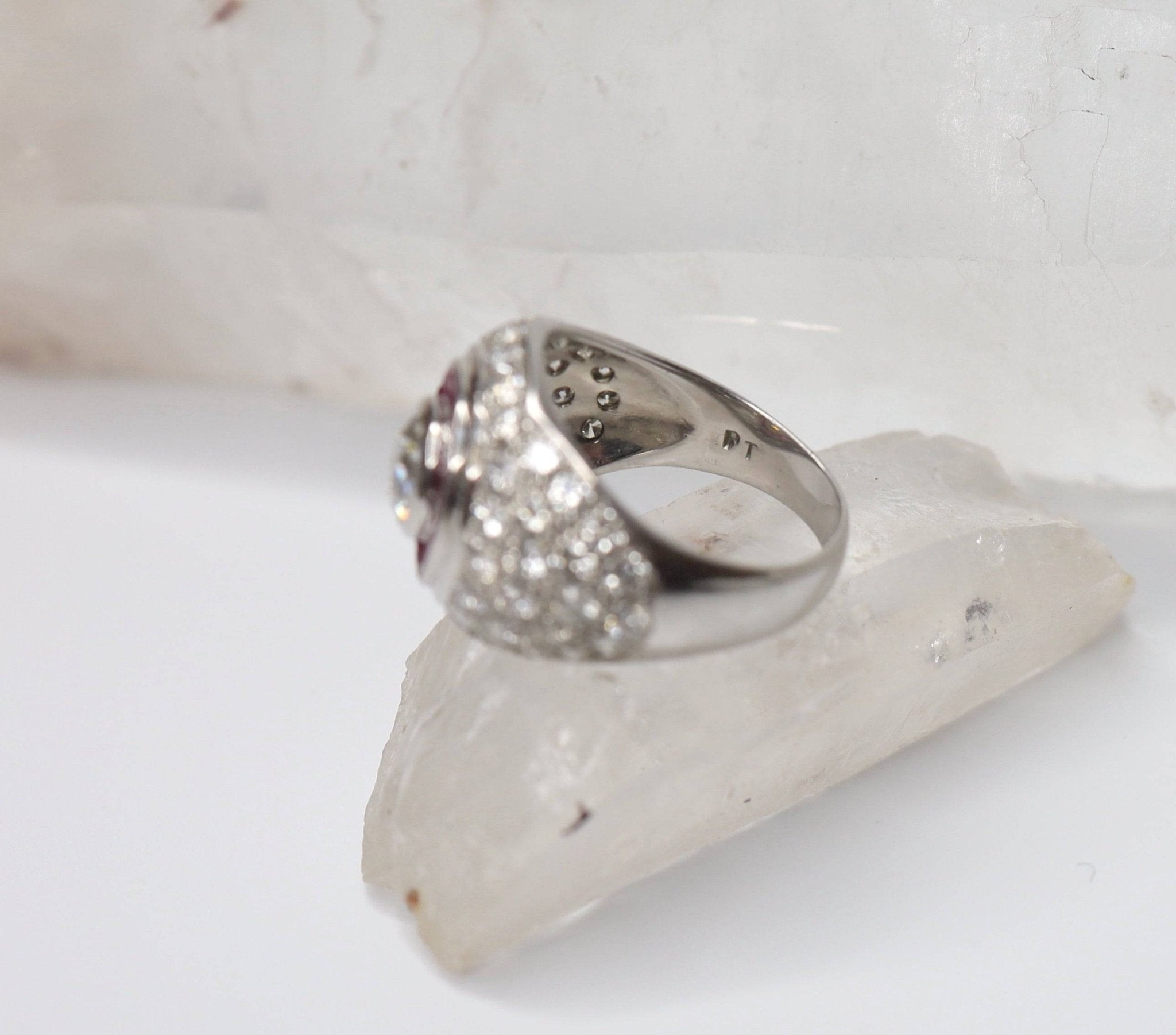 Diamond and Ruby Cocktail Ring in Platinum - Petra Star
