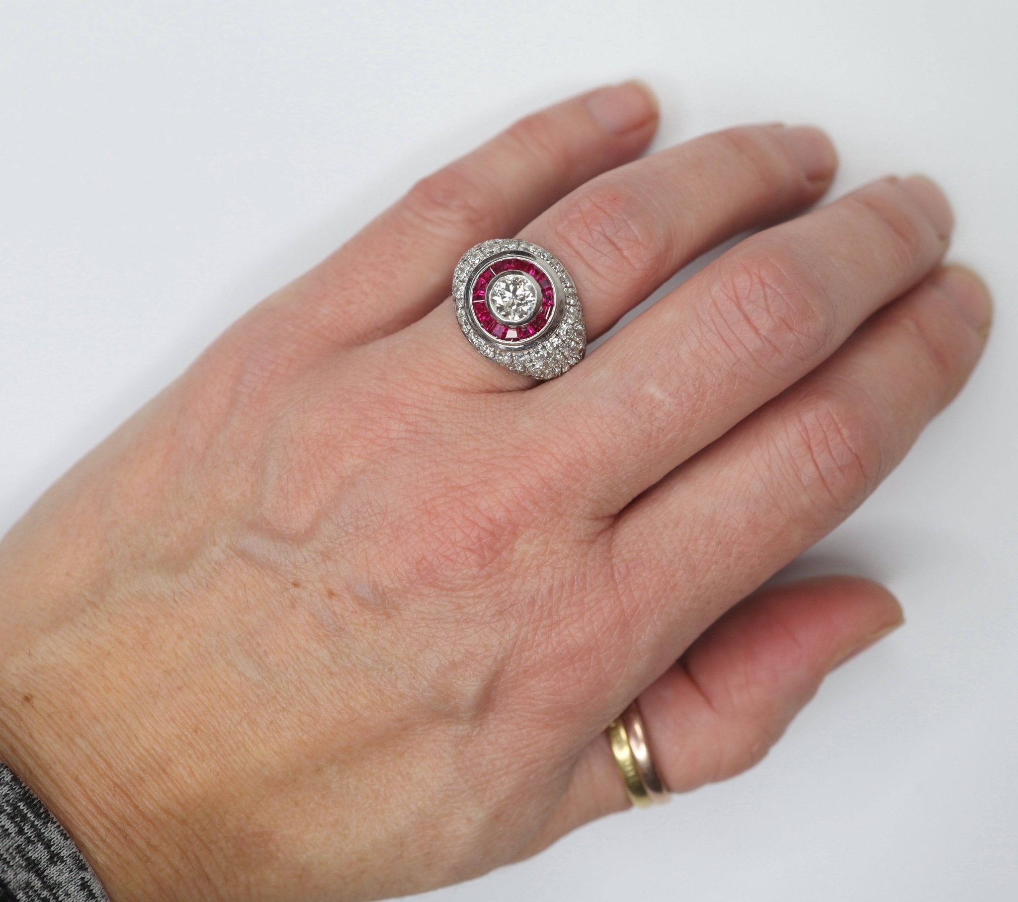 Diamond and Ruby Cocktail Ring in Platinum - Petra Star