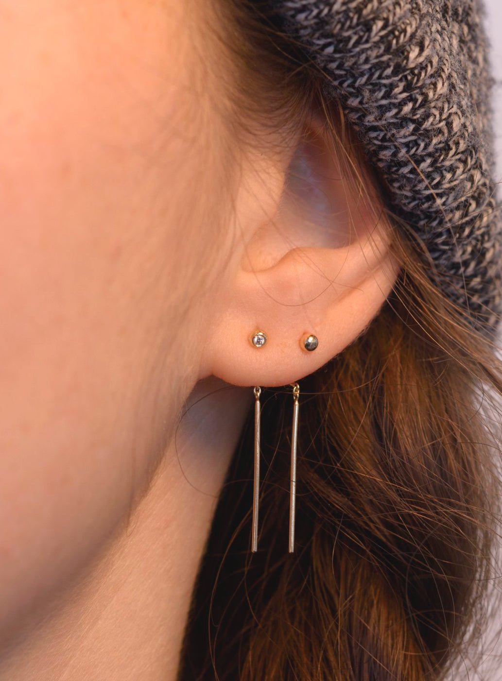 Diamond Chime Stud Earrings in 14k Yellow Gold - Petra Star
