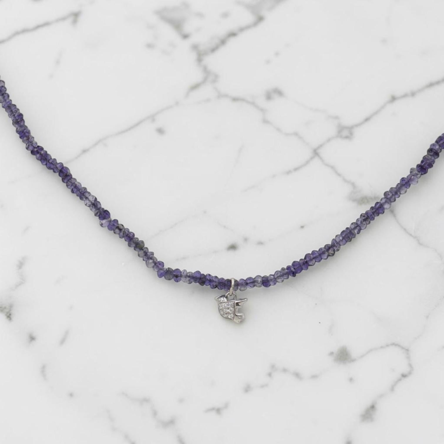 14k White Gold Necklace with Kyanite Beads and Diamond Accent
