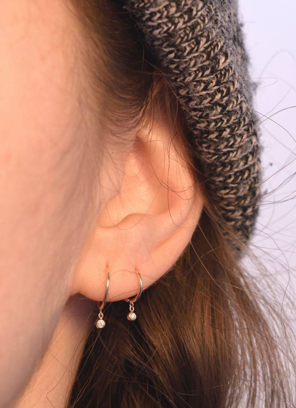 Diamond Droplet Huggie Earrings in 14k Yellow Gold - Petra Star