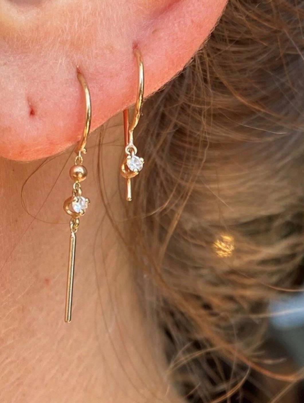 Diamond Huggie Drop Earrings in 14k Yellow Gold - Petra Star