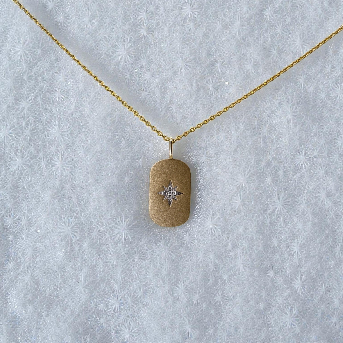 Diamond Star Dog Tag Necklace in 14k Yellow Gold - Petra Star