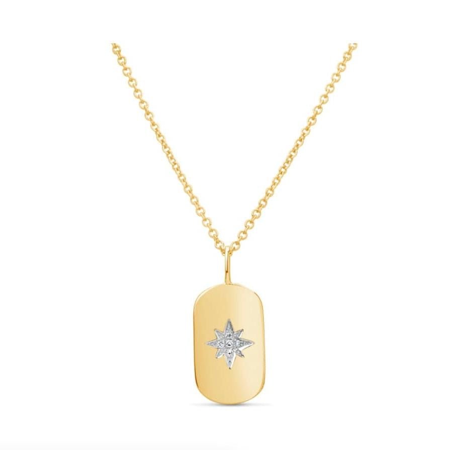 Diamond Star Dog Tag Necklace in 14k Yellow Gold - Petra Star