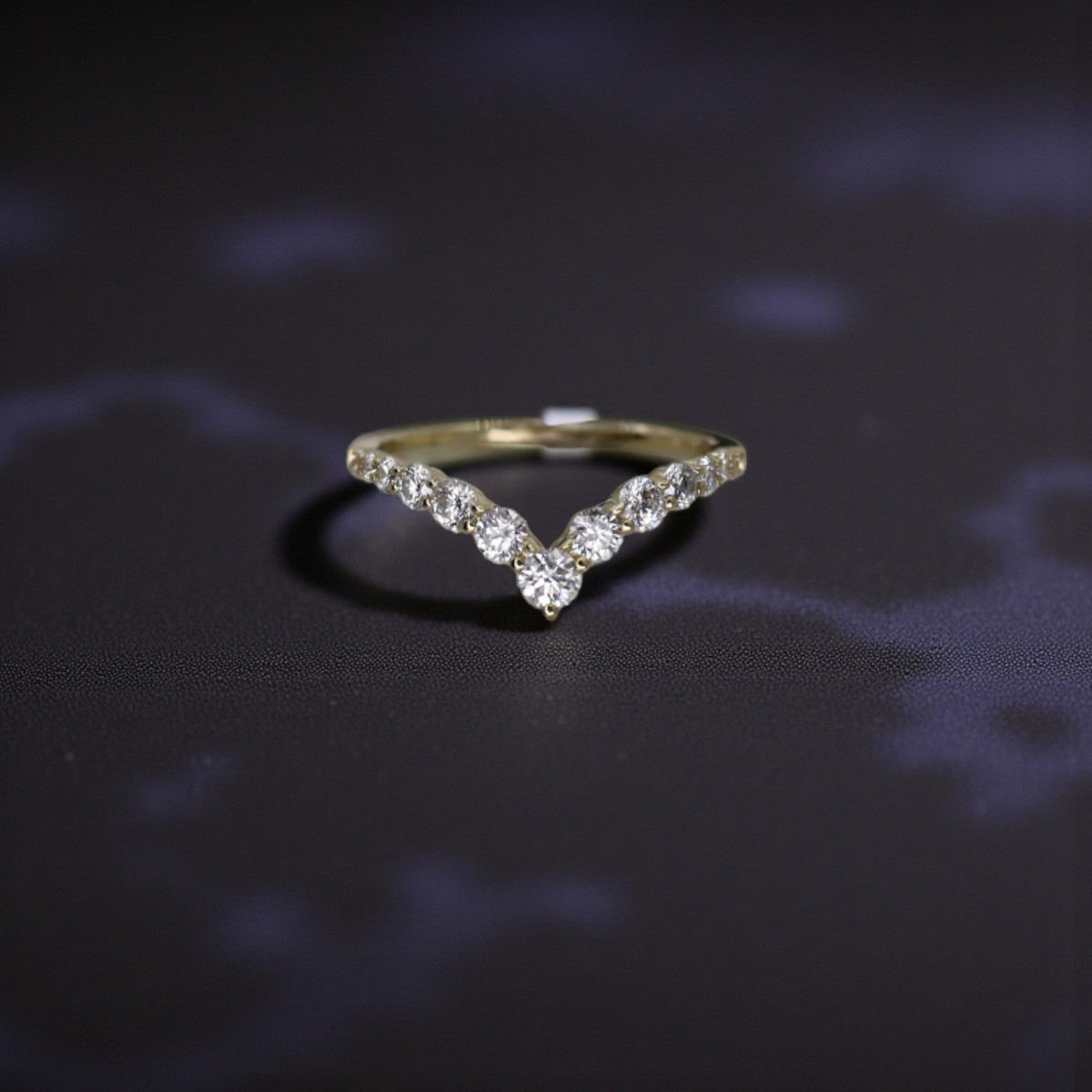 Diamond V Ring with 0.64 cts Graduated Diamonds in 14k Yellow Gold - Petra Star