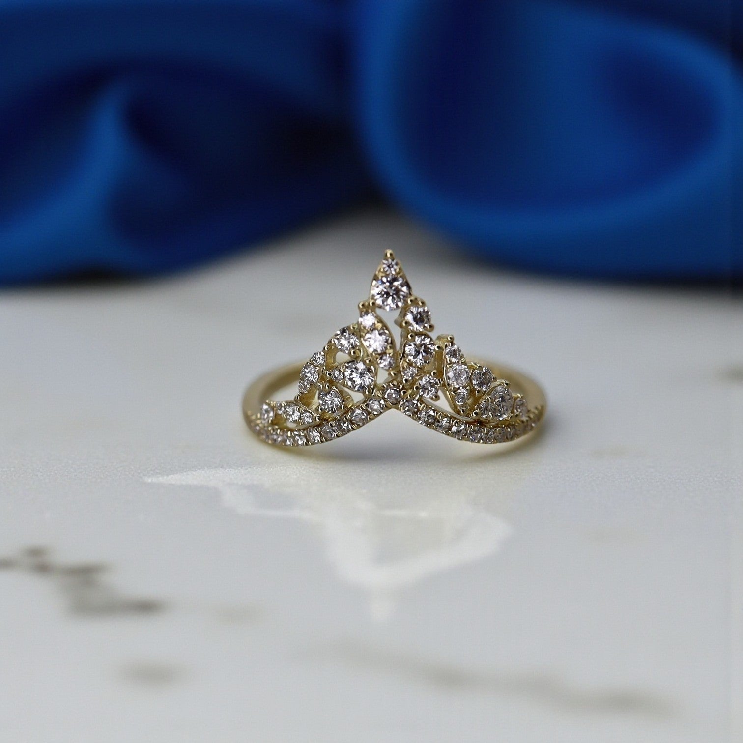 Diamond V Tiara Ring in 14k Yellow Gold - Petra Star