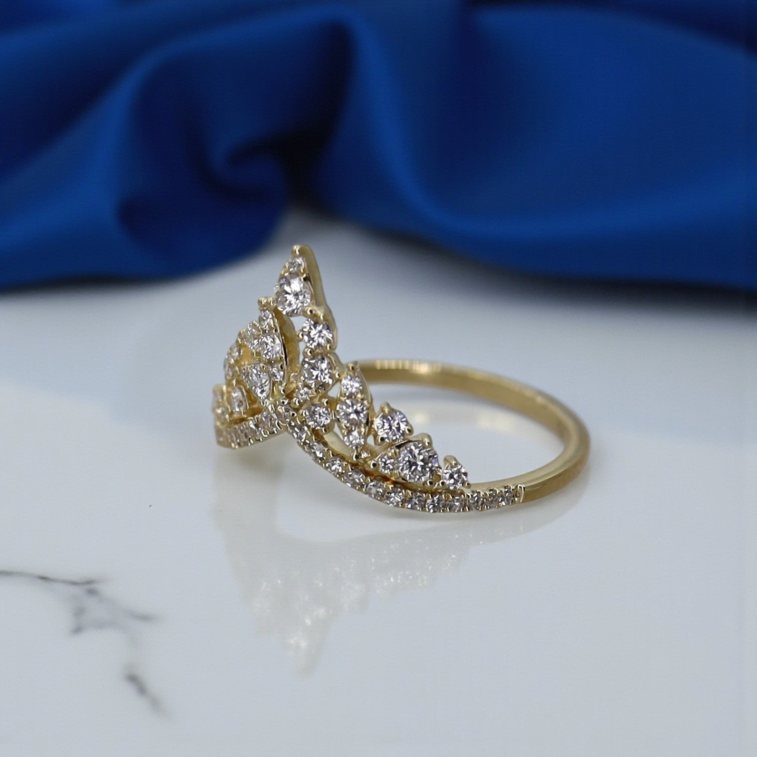 Diamond V Tiara Ring in 14k Yellow Gold - Petra Star