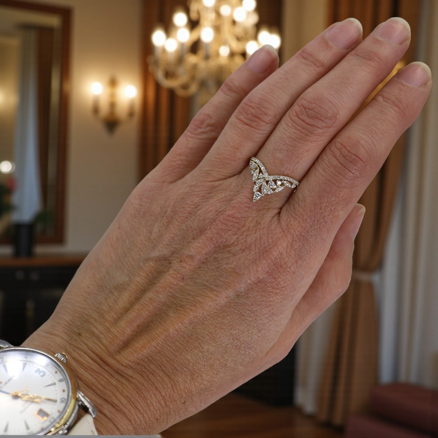 Diamond V Tiara Ring in 14k Yellow Gold - Petra Star