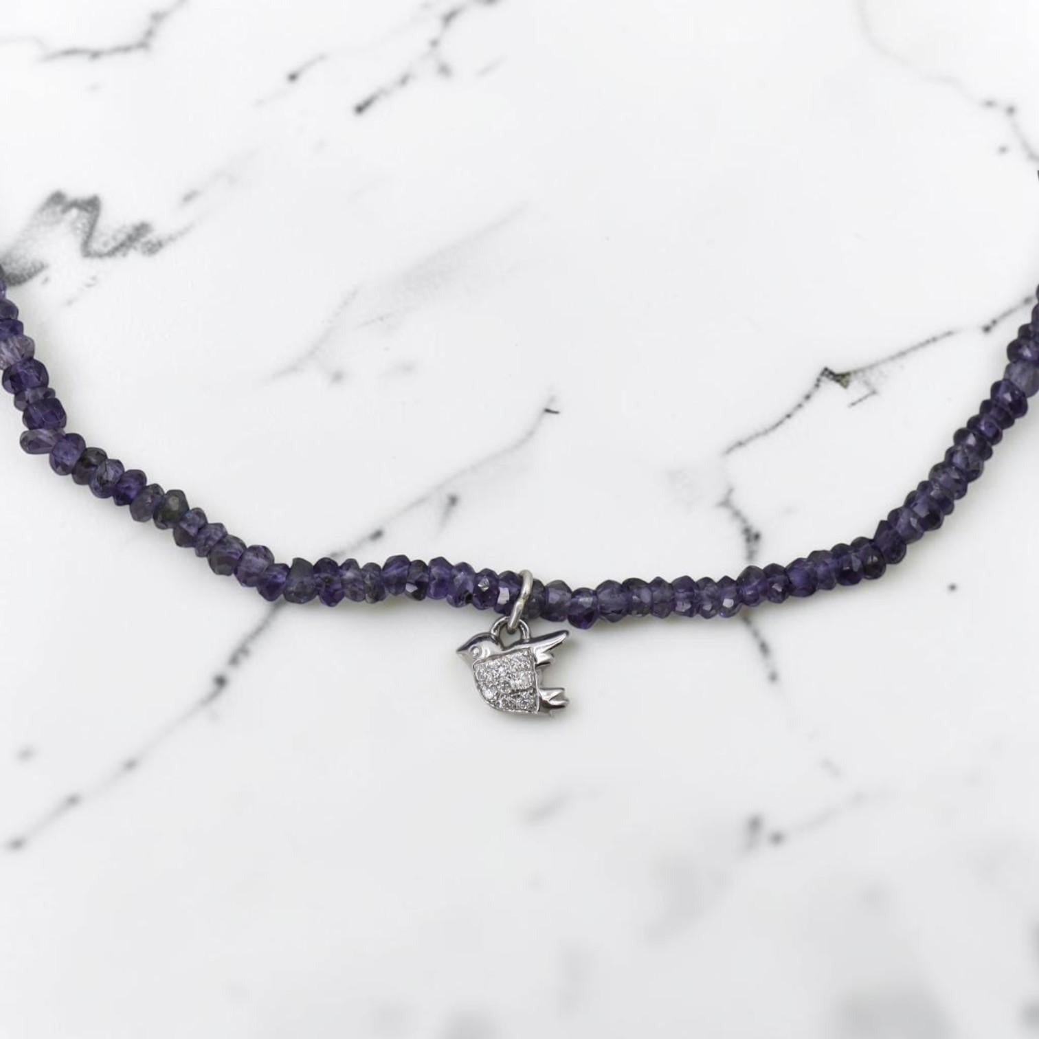 14k White Gold Necklace with Kyanite Beads and Diamond Accent