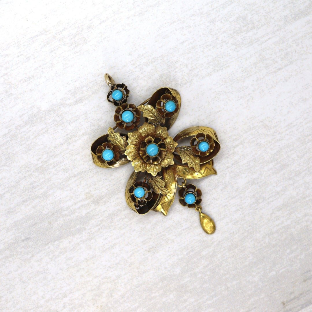 Early Victorian Pendant with Persian Turquoise in 14k Yellow Gold - Petra Star