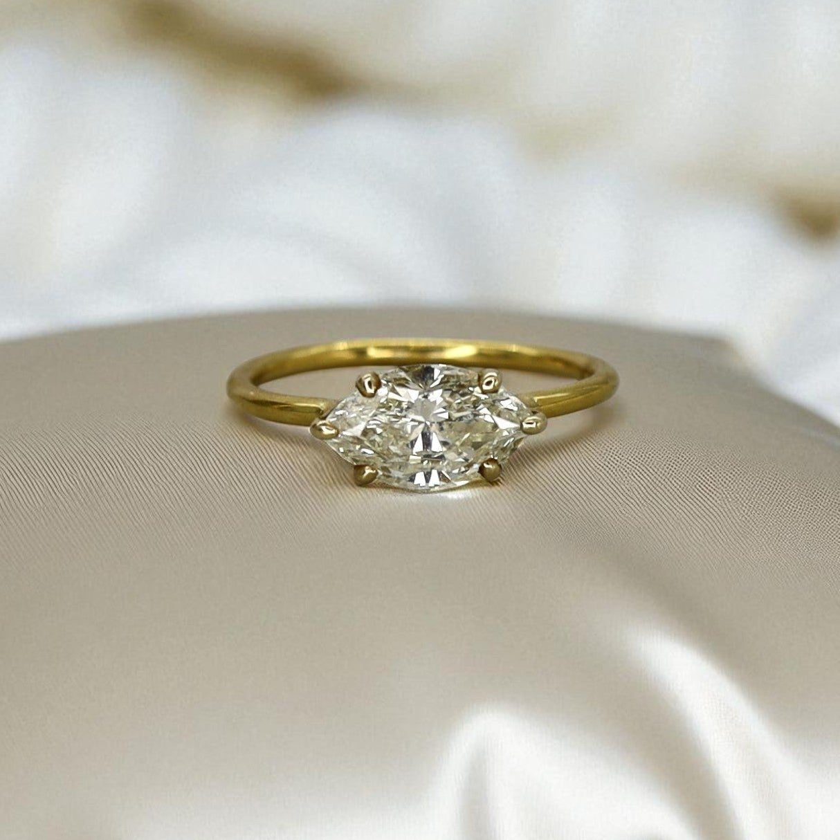 East-West Marquise Diamond Ring in Recycled 22k & 18k Gold (GIA Lab Report, Customizable) - Petra Star
