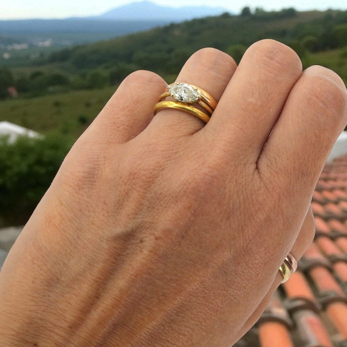 East-West Marquise Diamond Ring in Recycled 22k & 18k Gold (GIA Lab Report, Customizable) - Petra Star