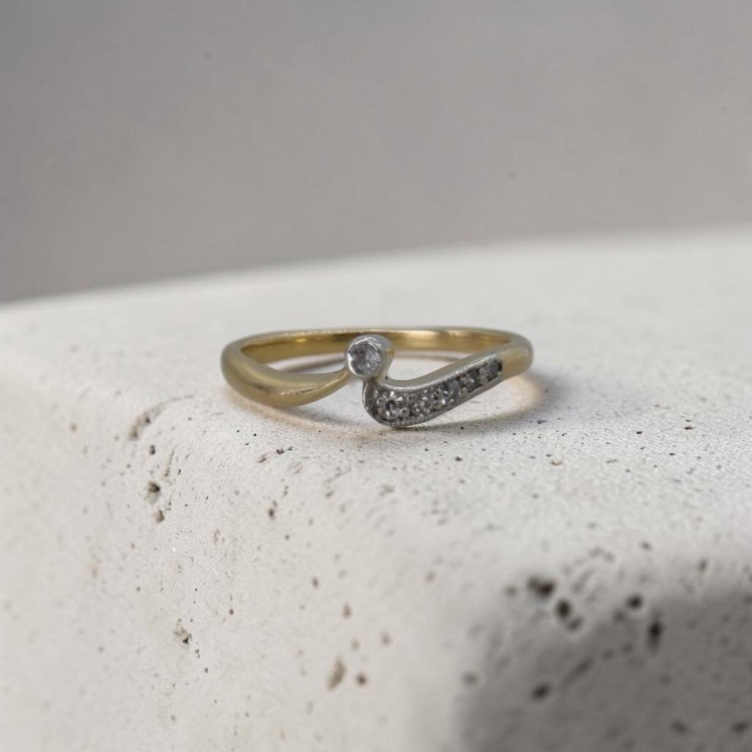 Edwardian Diamond Chevron Ring | Platinum & 18K Gold | Old European Cut | Circa 1900 | Petra Star - Petra Star