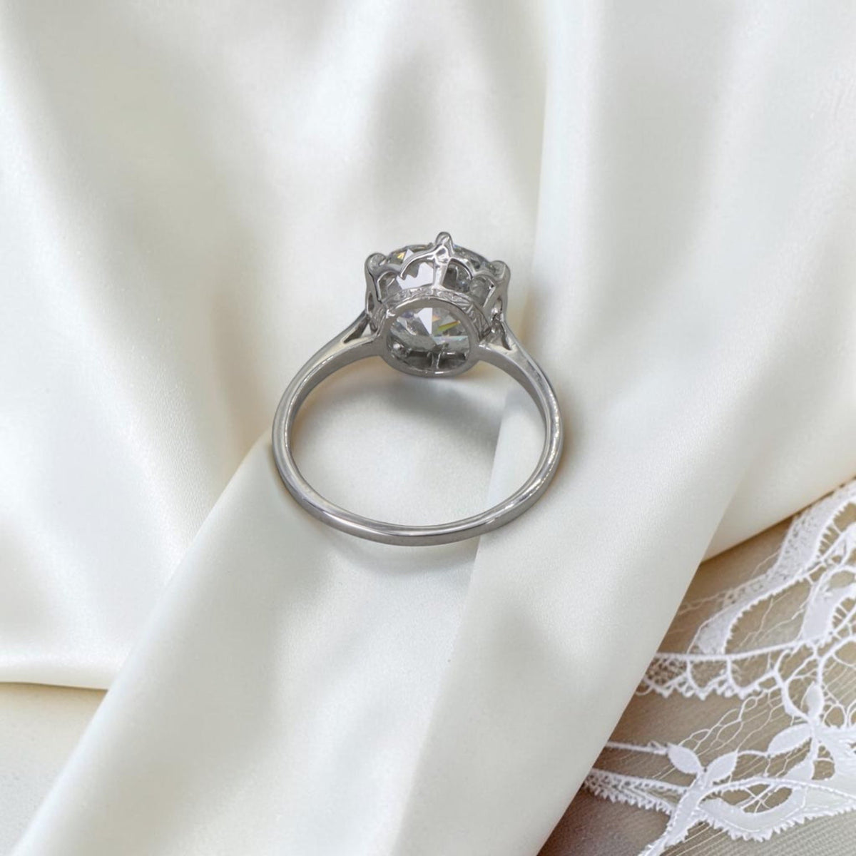 Edwardian-Inspired Platinum Solitaire, 3.59 ct Lab-Created Old European Cut Diamond — Cast from an Antique French Mounting, GCAL Certified - Petra StarEngagement Ring