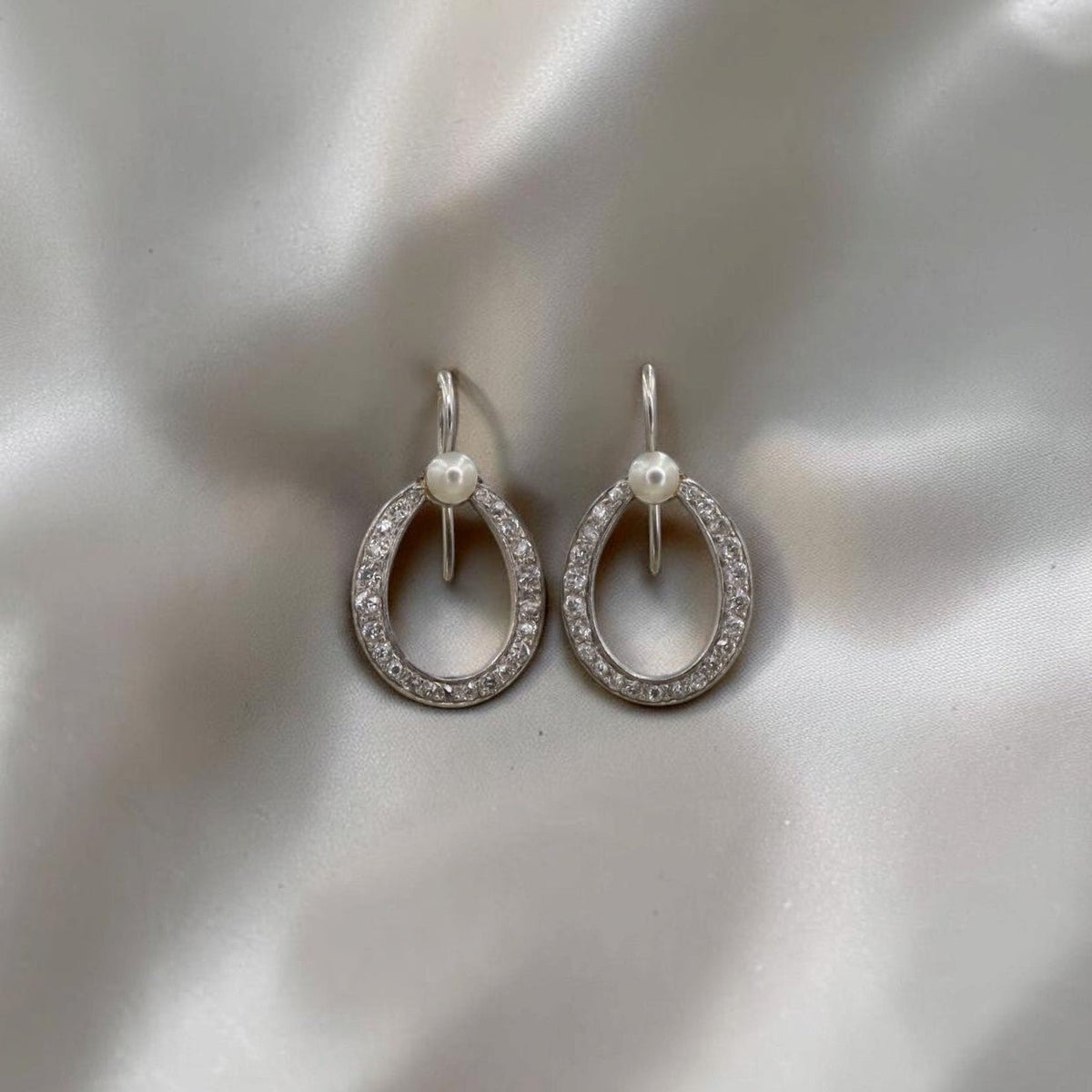 Edwardian Old European Cut Diamond & Pearl Drop Earrings | Platinum-Topped 18K Gold | Reimagined from an Antique Brooch - Petra StarEarrings