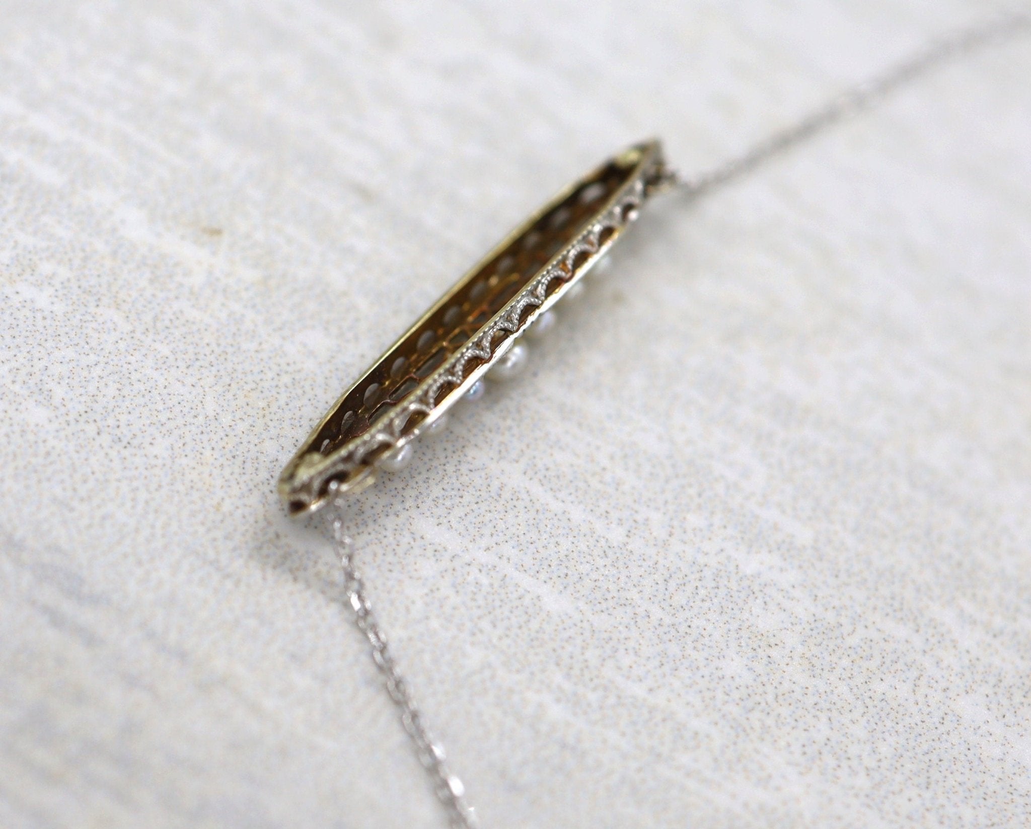 Edwardian Pearl Bar Necklace 14k Gold - Petra Star