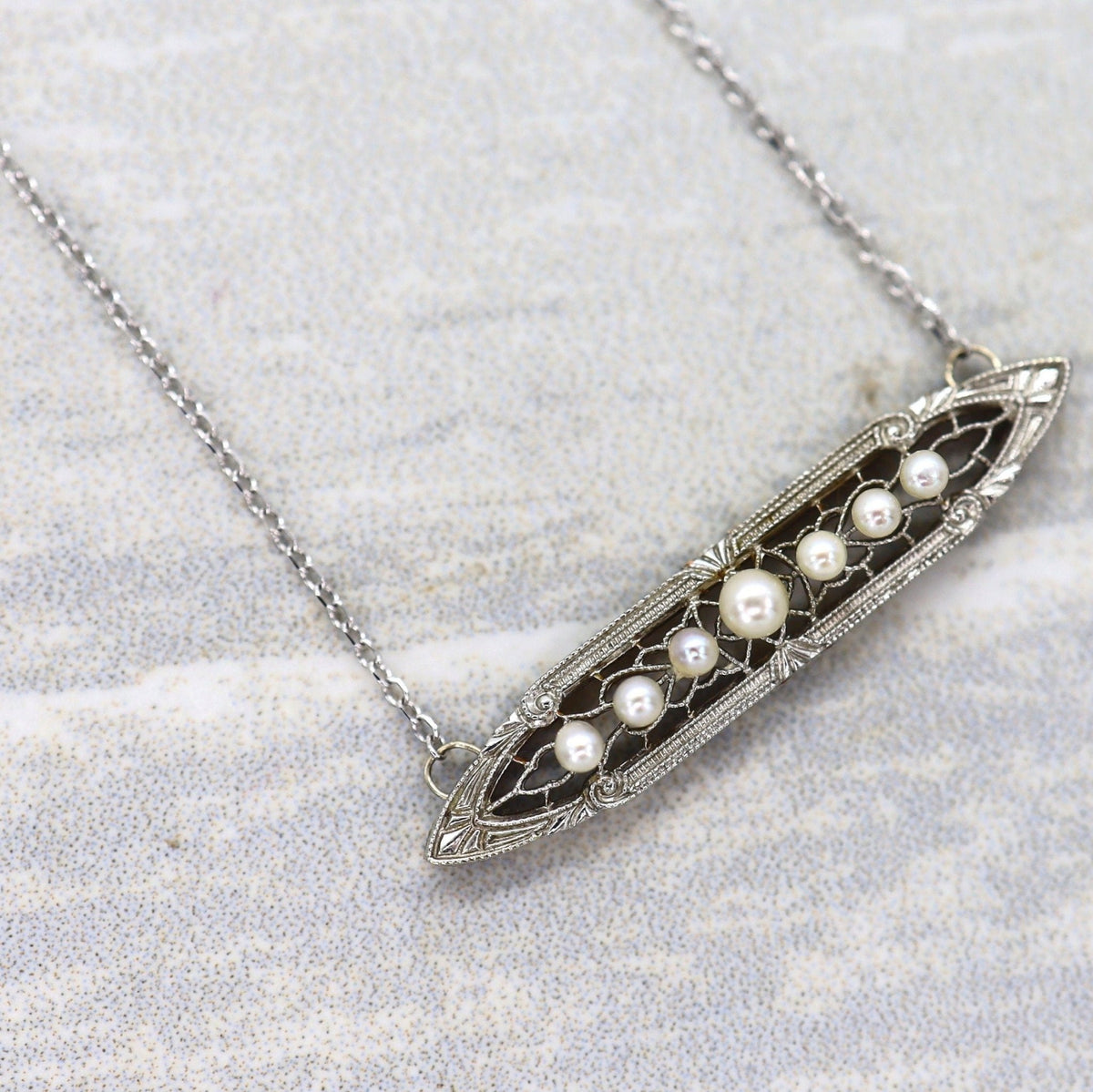 Edwardian Pearl Bar Necklace 14k Gold - Petra Star