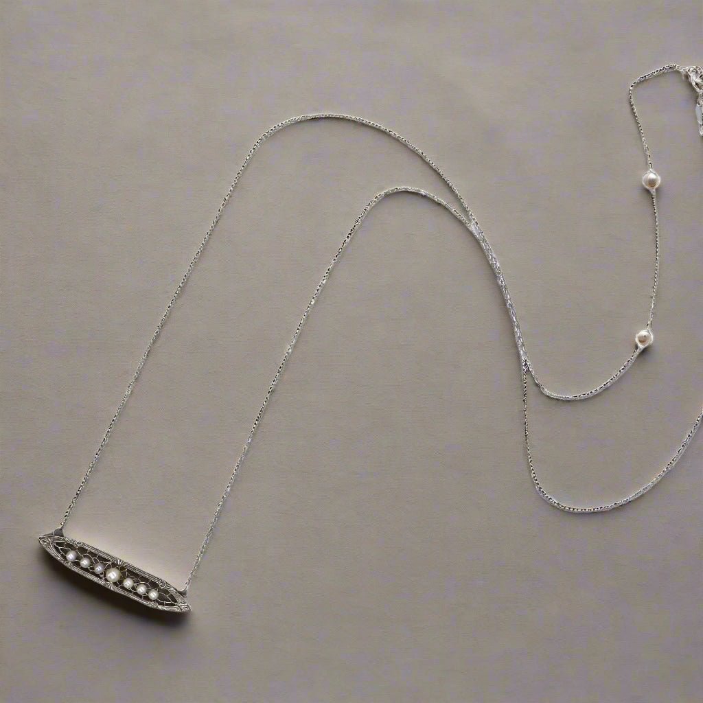 Edwardian Pearl Bar Necklace 14k Gold - Petra Star