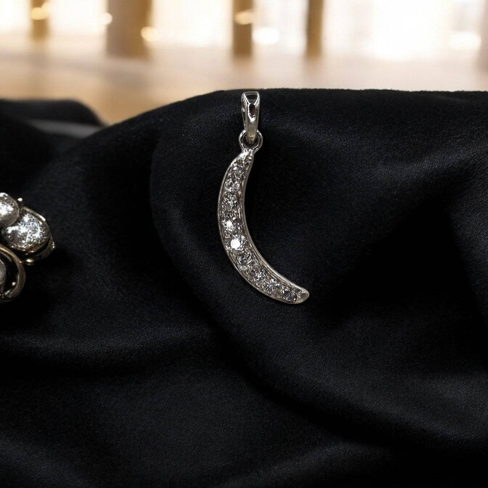 Edwardian Platinum & Diamond Crescent Moon Pendant - Petra Star