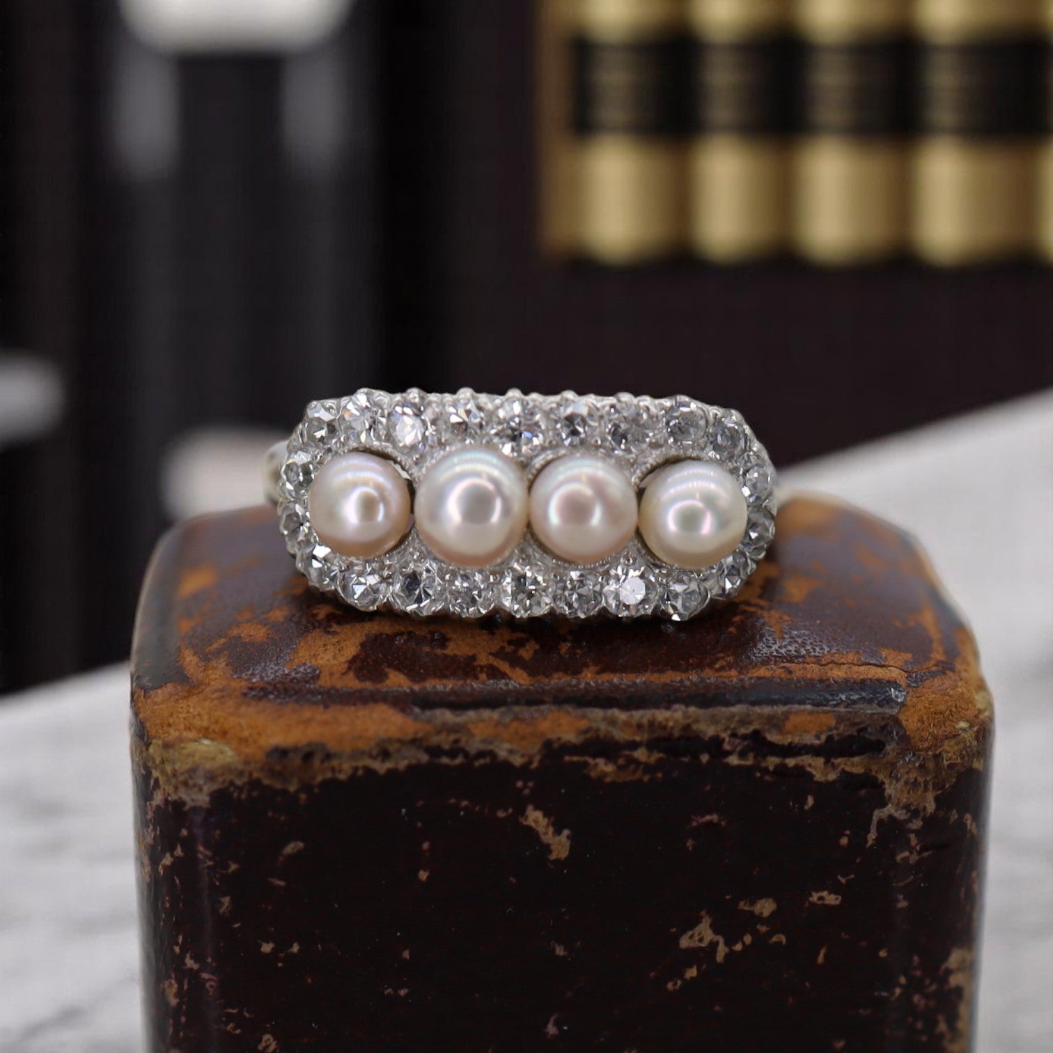 Edwardian Platinum, Diamond & Pearl Ring - Petra Star