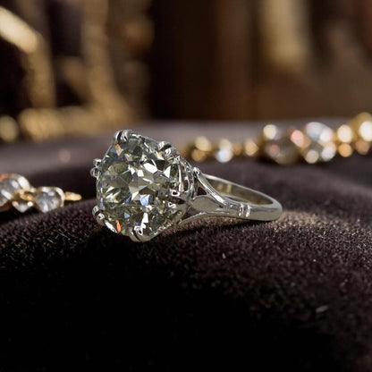 Petra Star Vintage Vault Collection | c. 1905 Edwardian Platinum Solitaire Ring | 7.57ct Old Mine Cut Diamond - Petra Star