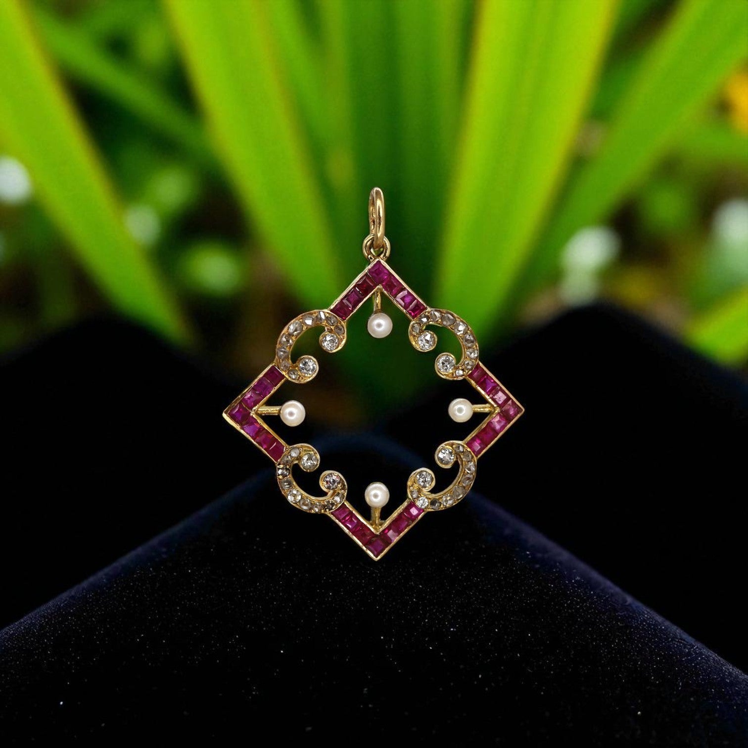 Edwardian Ruby & Diamond Convertible Pendant | Converted Brooch | 18k Gold | Rose-Cut & Old Mine Diamonds - Petra Star