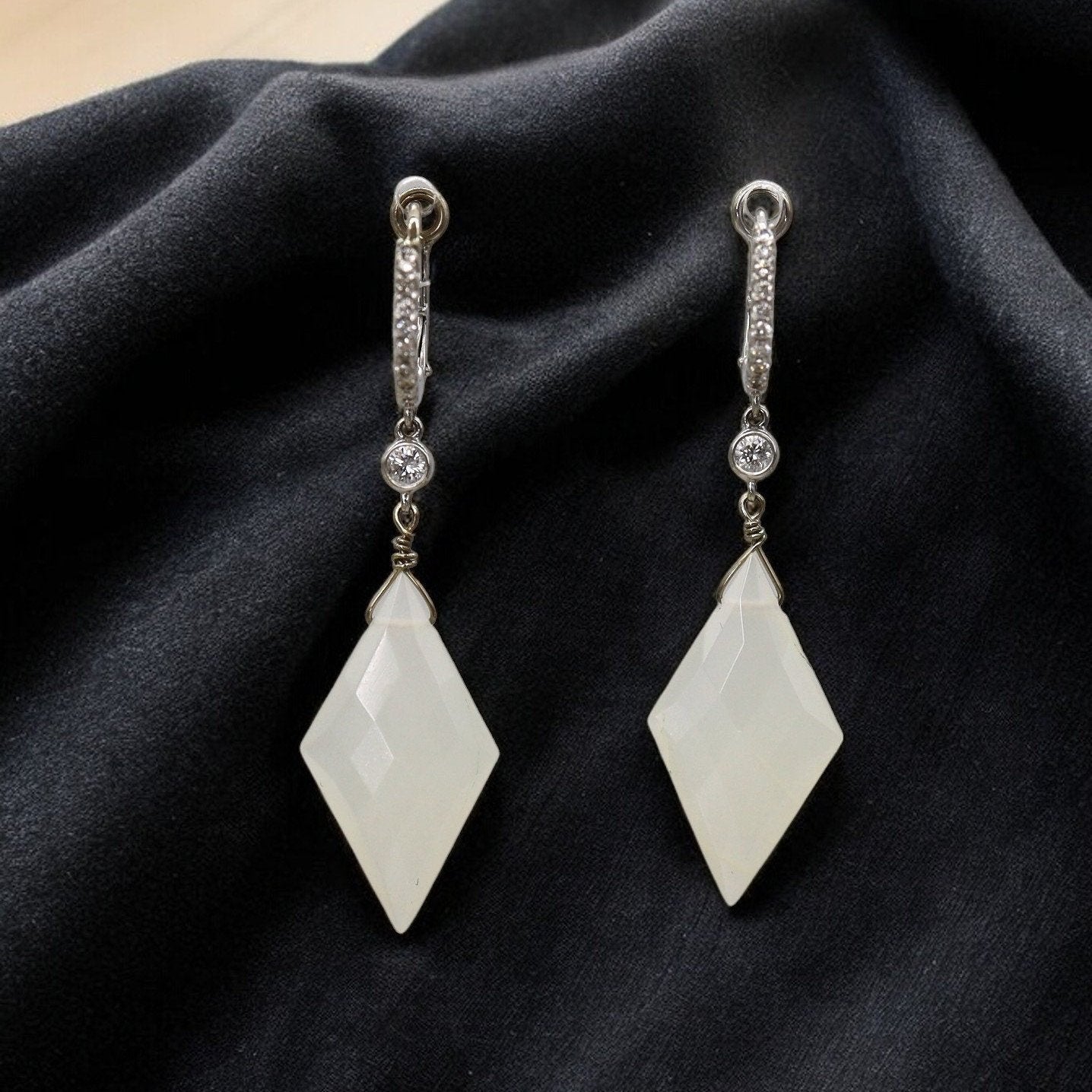 Estate 14k White Gold with Diamonds and Moonstones - Petra Star