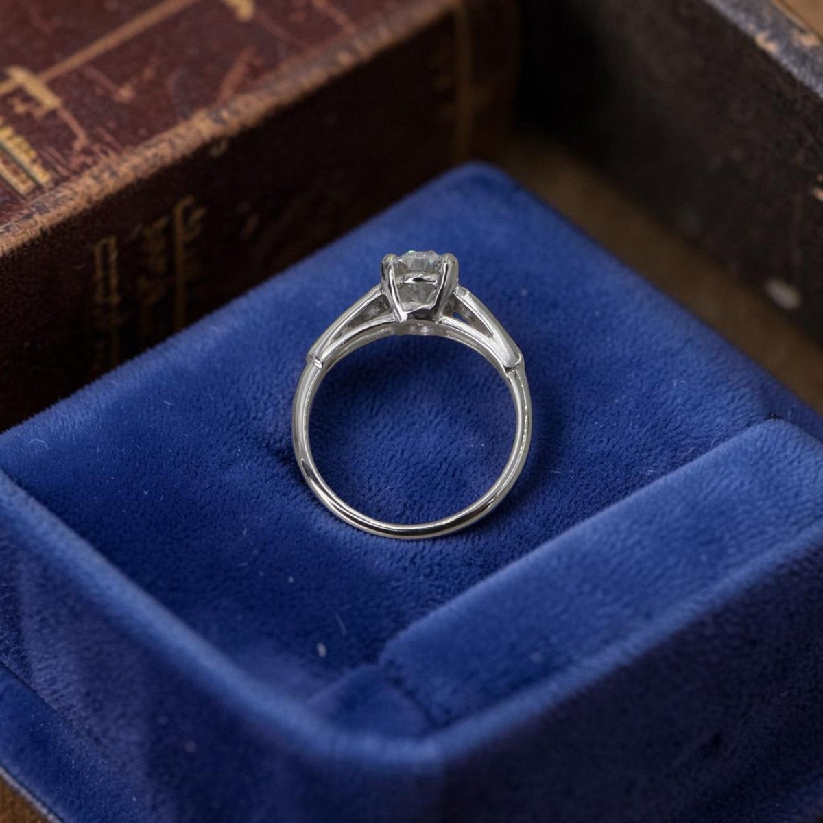 Estate Platinum Ring with 1.30-ct Oval Lab-Grown Diamond and Diamond Pavé - Petra StarEngagement Ring