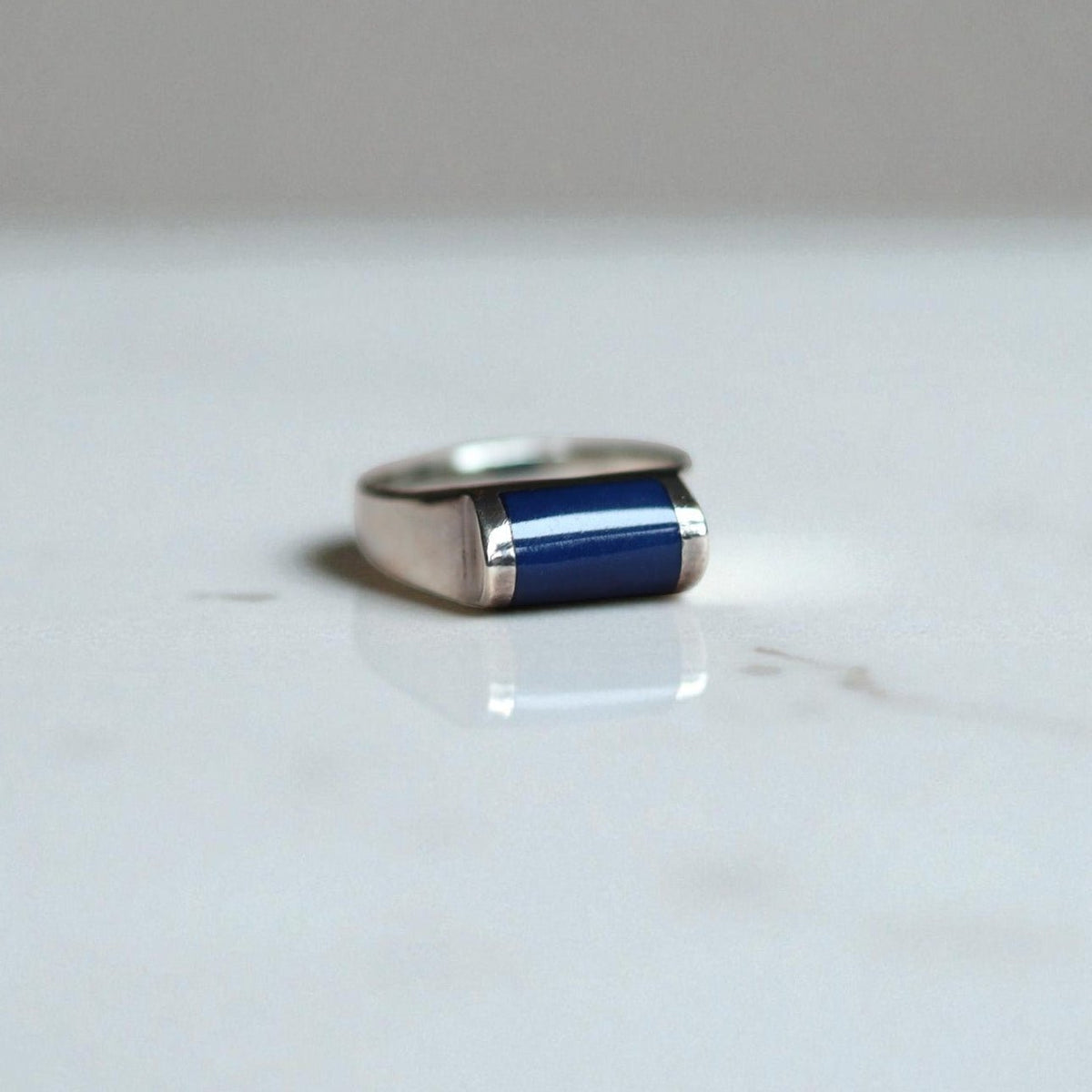 Estate Silver Lapis Ring, Blue Enamel Earrings & Pendant – Modernist Design, Circa 1990 - Petra Star