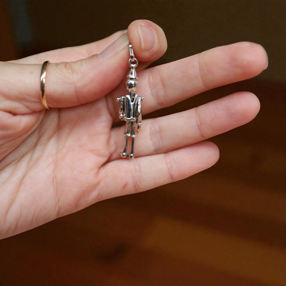 Estate Sterling Silver Articulated Tin Man Pendant – Movable Limbs, 2” Long - Petra Star