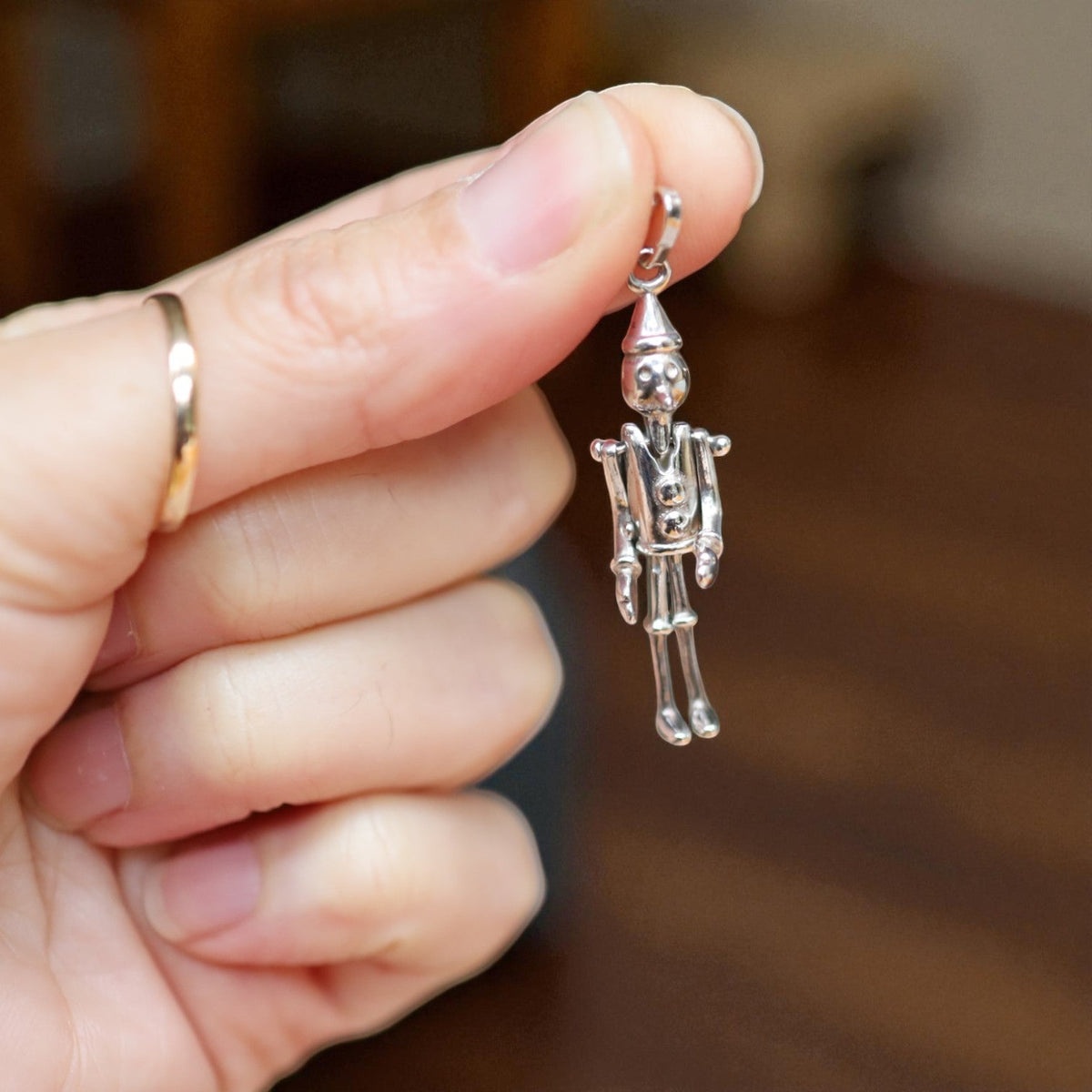 Estate Sterling Silver Articulated Tin Man Pendant – Movable Limbs, 2” Long - Petra Star