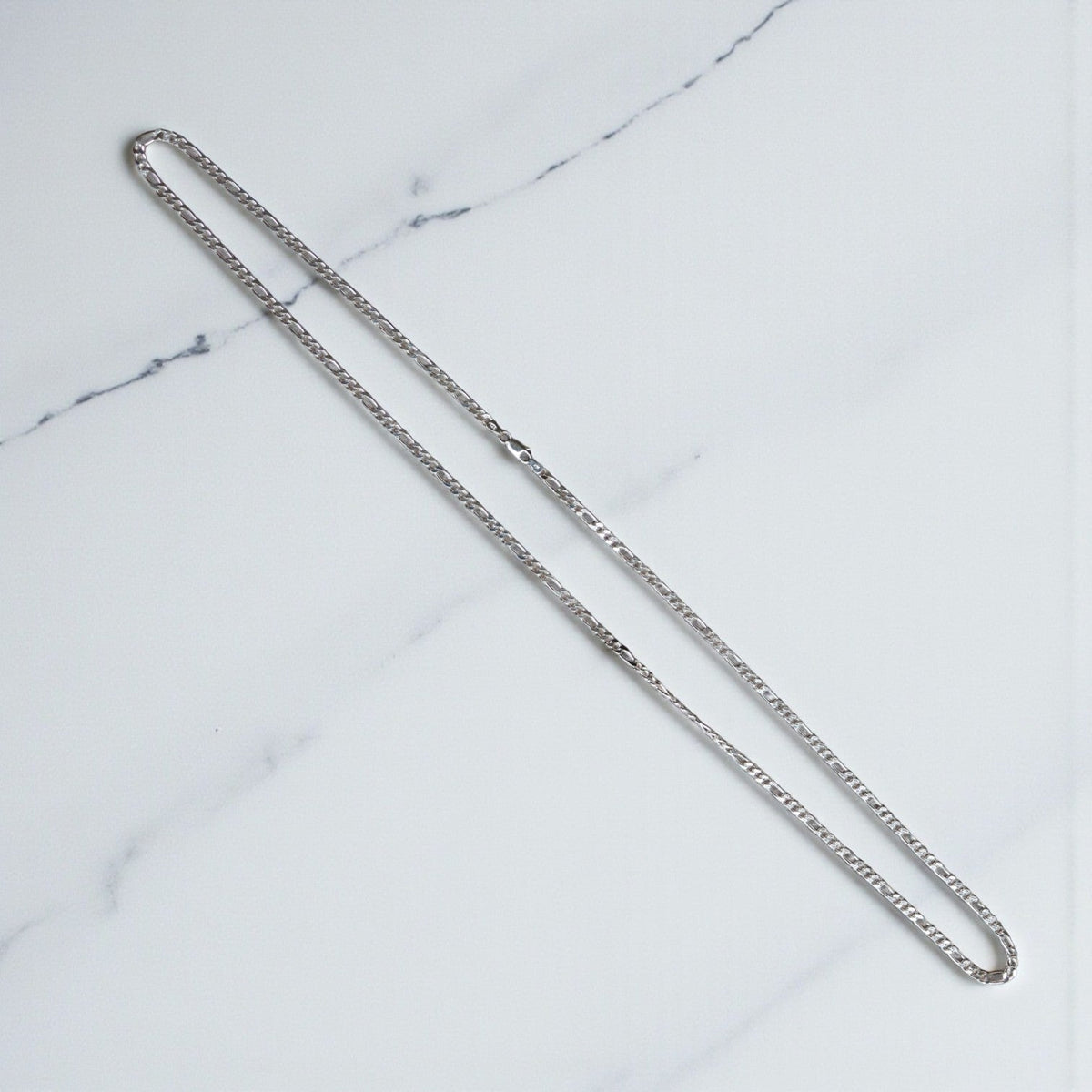 Estate Sterling Silver Figaro Chain – 30” Length, 3.8 mm Wide, Lobster Clasp - Petra Star
