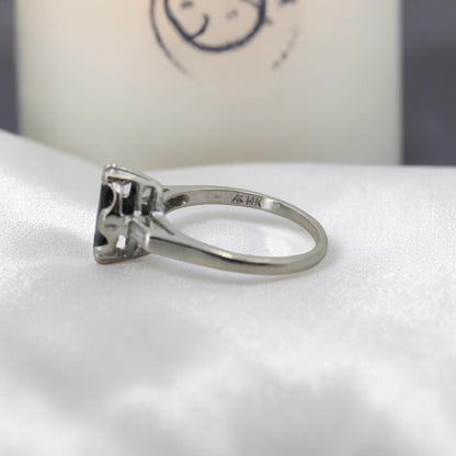 Marquise Teal Sapphire Ring with Channel-Set Baguette Diamonds in 14k White Gold - Petra Star