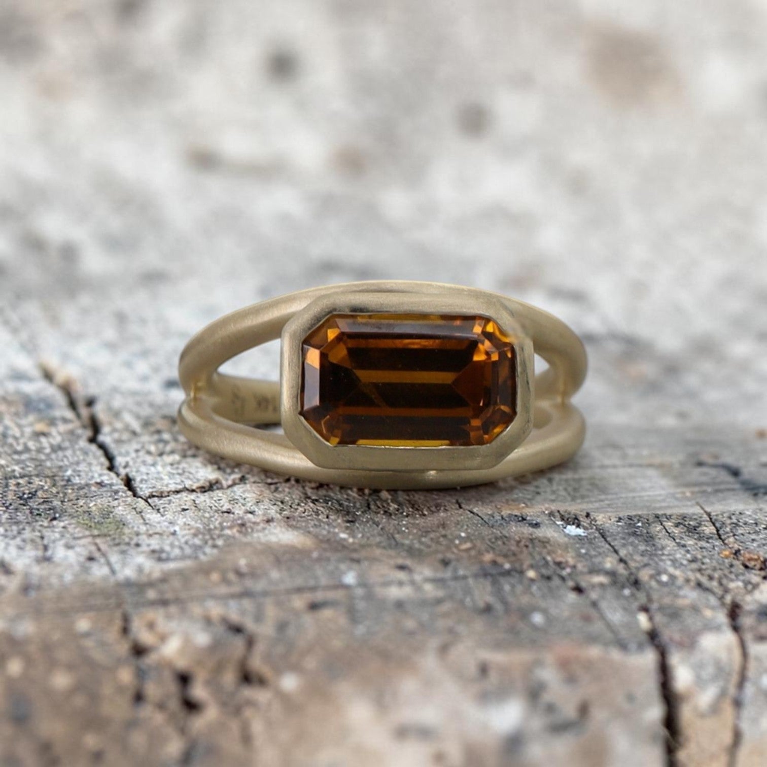 Ethically Mined Emerald Cut Orange Tourmaline Ring in 14k Yellow Gold - Petra Star