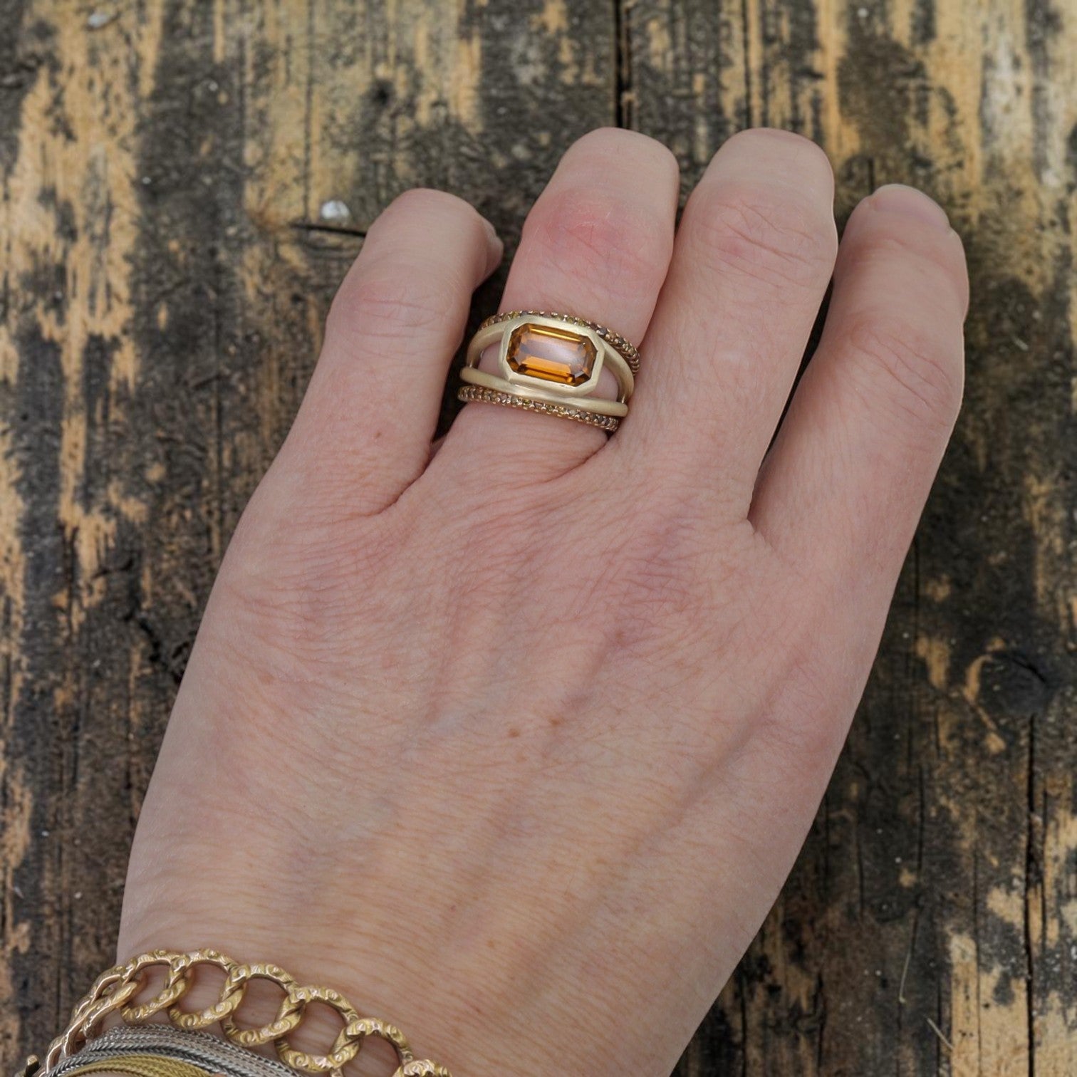 Ethically Mined Emerald Cut Orange Tourmaline Ring in 14k Yellow Gold - Petra Star